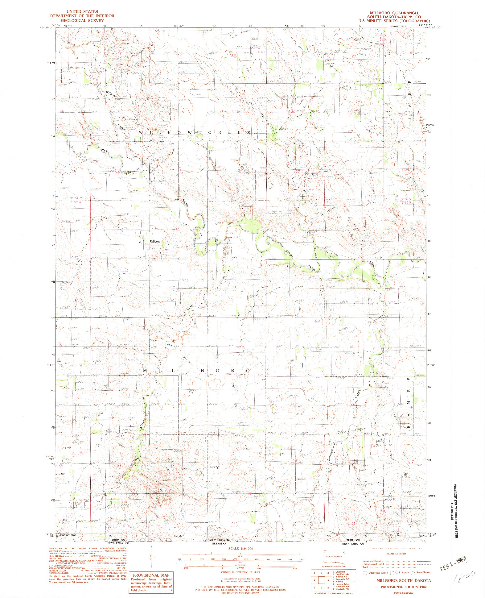 USGS 1:24000-SCALE QUADRANGLE FOR MILLBORO, SD 1982