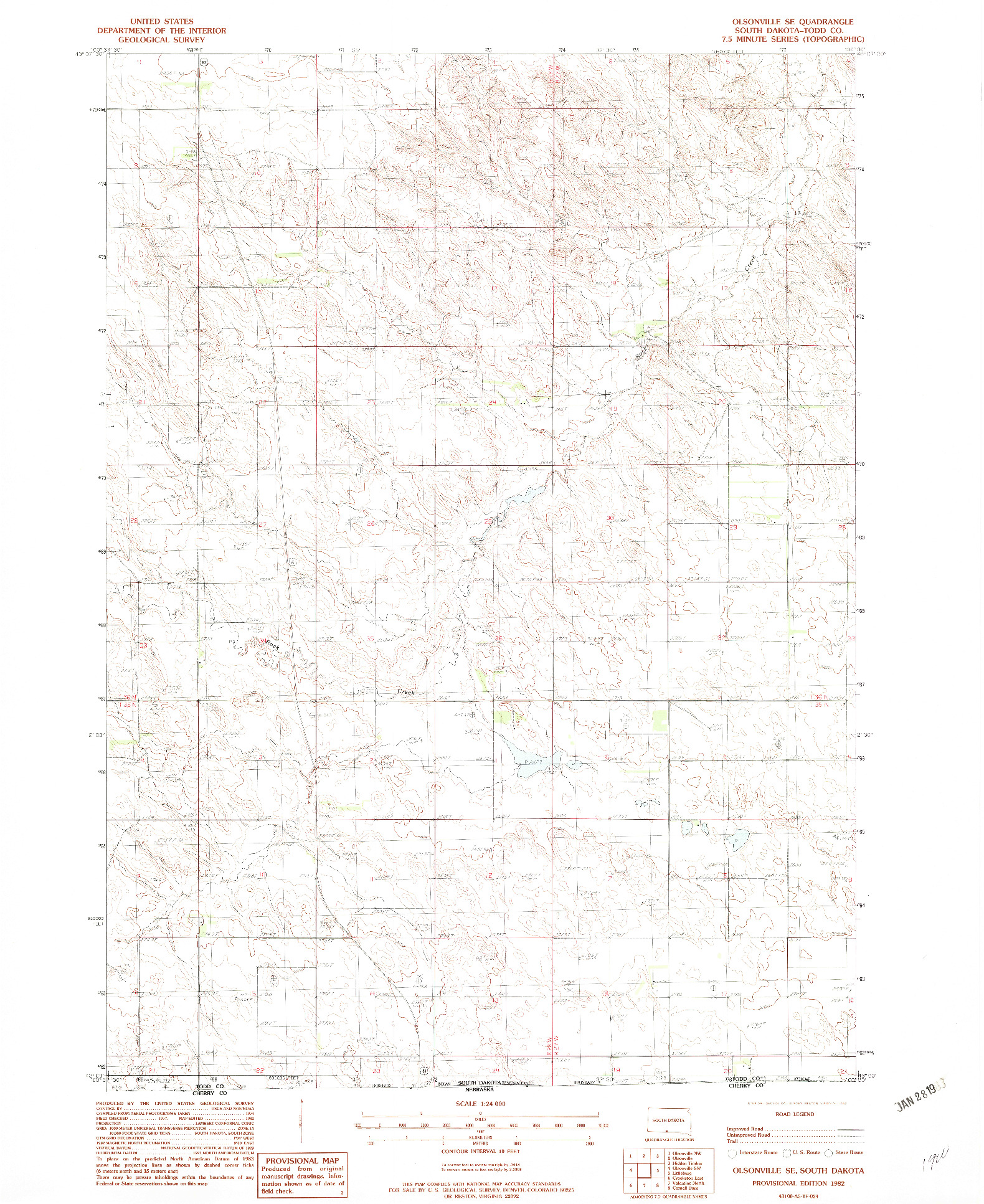 USGS 1:24000-SCALE QUADRANGLE FOR OLSONVILLE SE, SD 1982