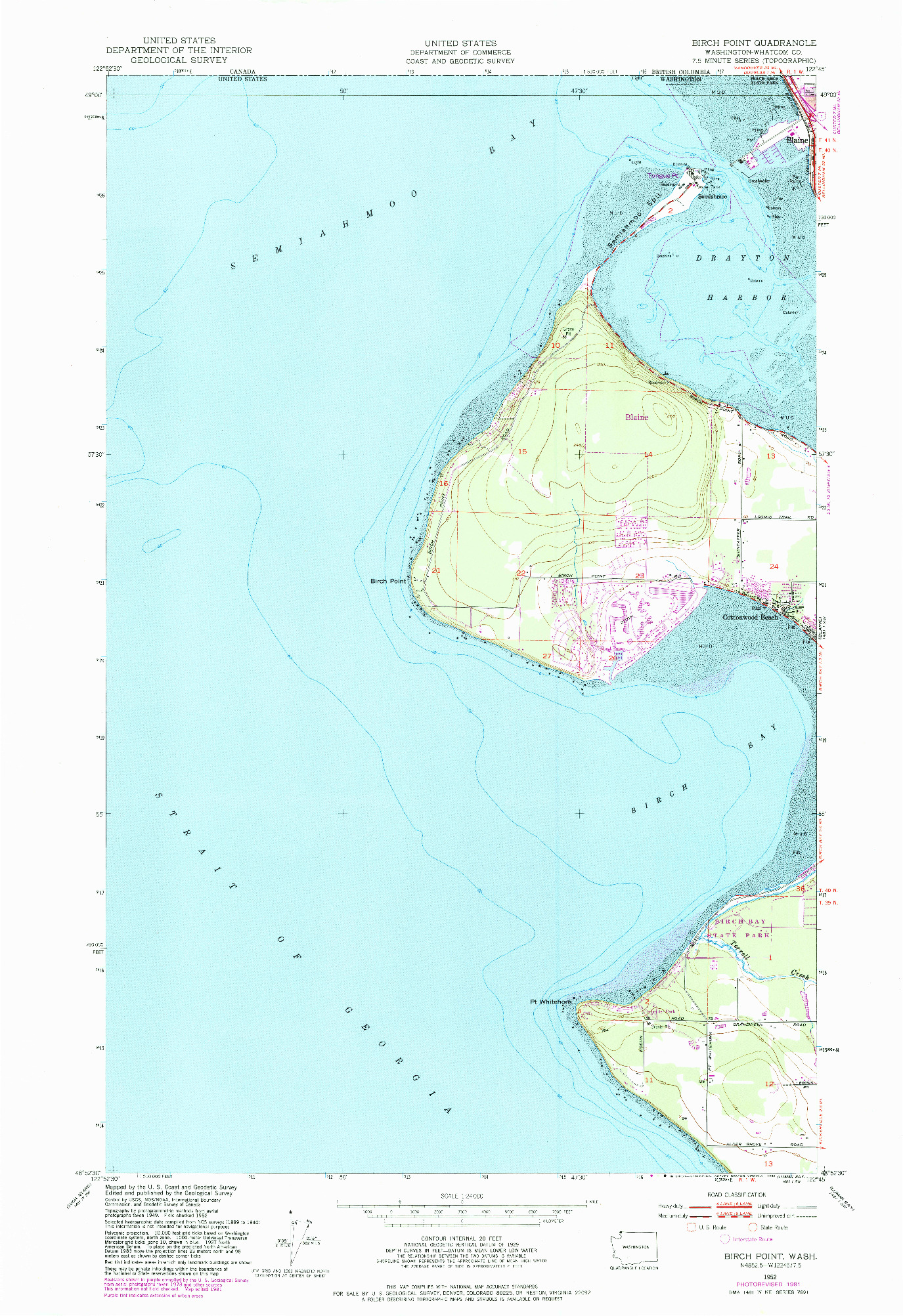 USGS 1:24000-SCALE QUADRANGLE FOR BIRCH POINT, WA 1952