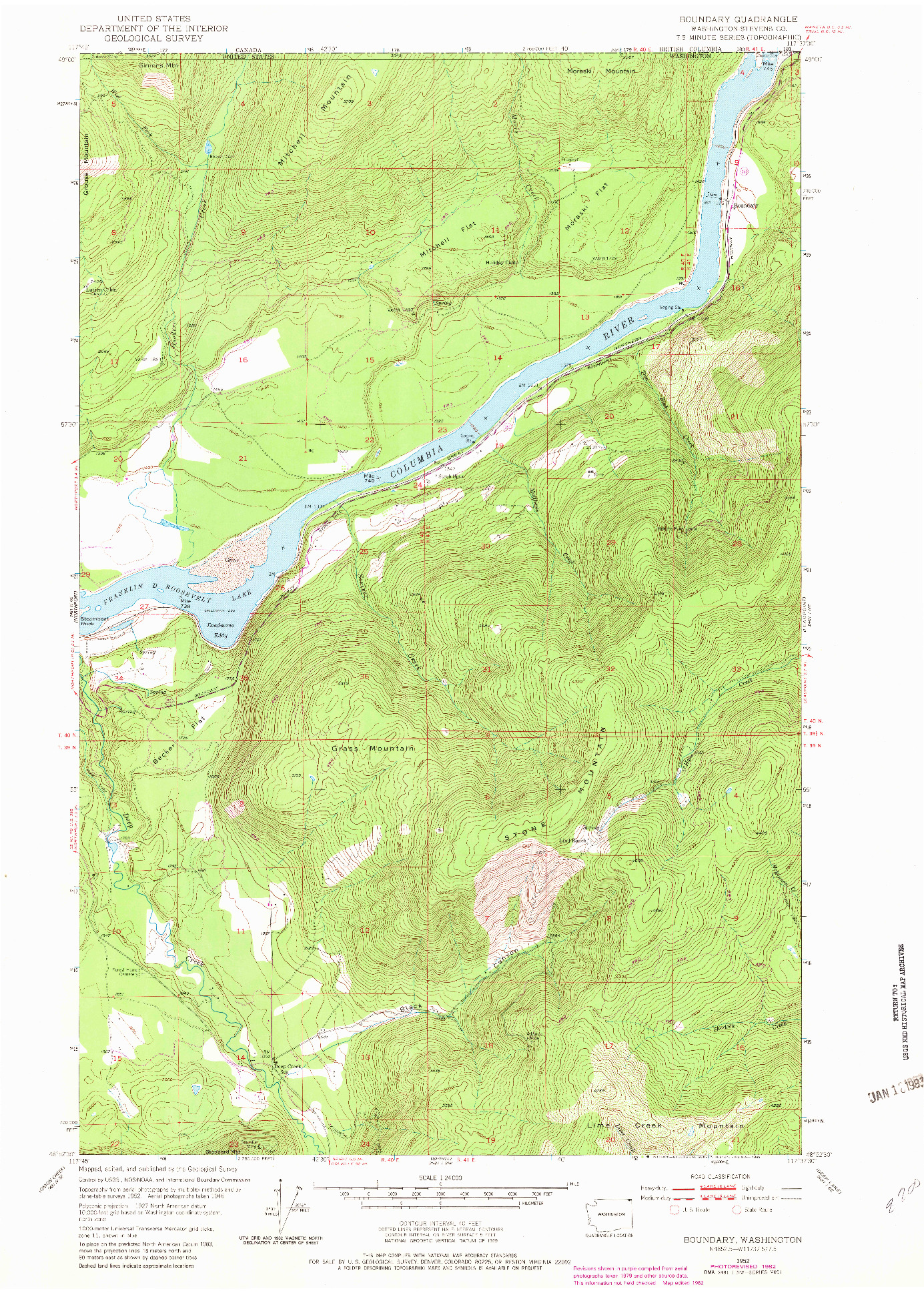 USGS 1:24000-SCALE QUADRANGLE FOR BOUNDARY, WA 1952