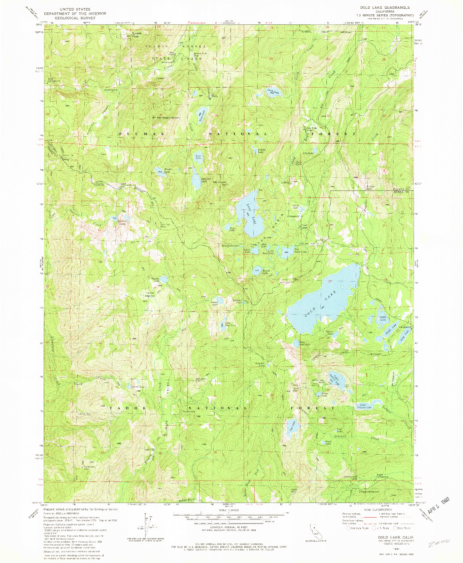 USGS 1:24000-SCALE QUADRANGLE FOR GOLD LAKE, CA 1981