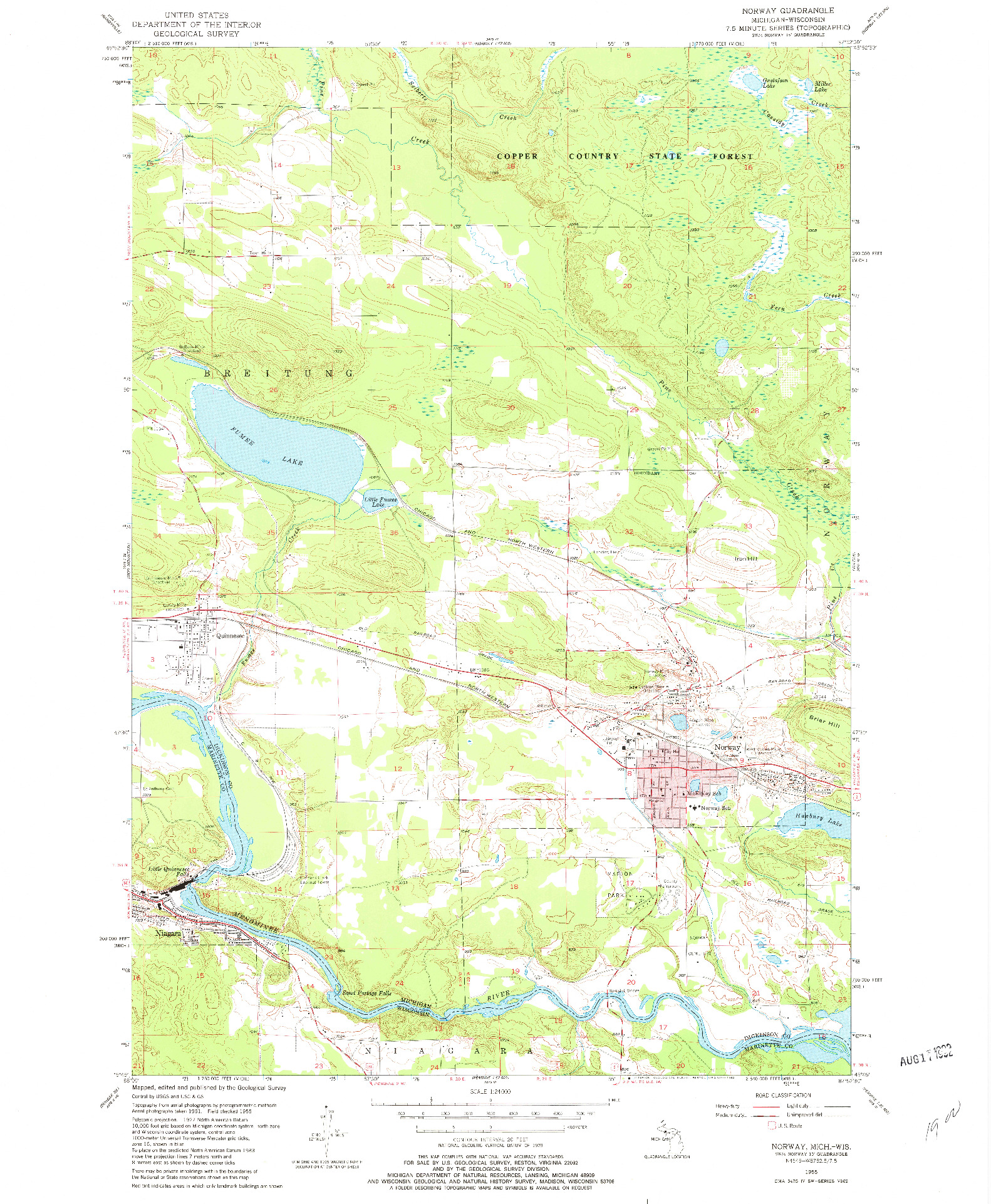 USGS 1:24000-SCALE QUADRANGLE FOR NORWAY, MI 1955