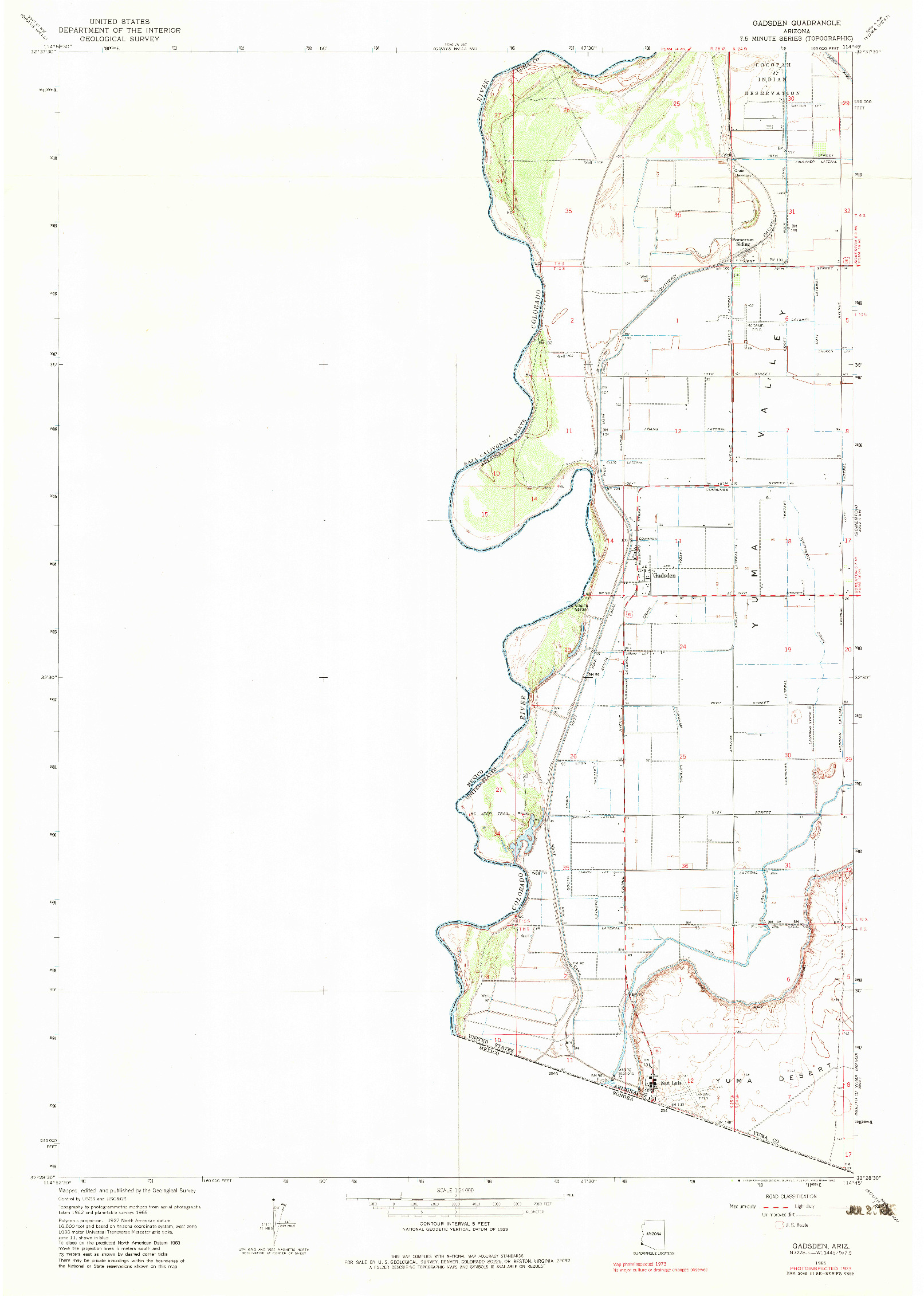 USGS 1:24000-SCALE QUADRANGLE FOR GADSDEN, AZ 1965