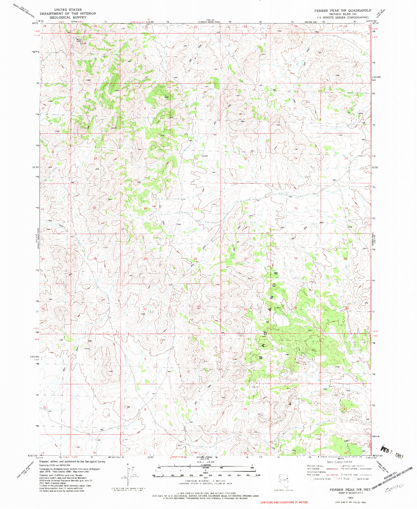 USGS 1:24000-SCALE QUADRANGLE FOR FERBER PEAK NW, NV 1982