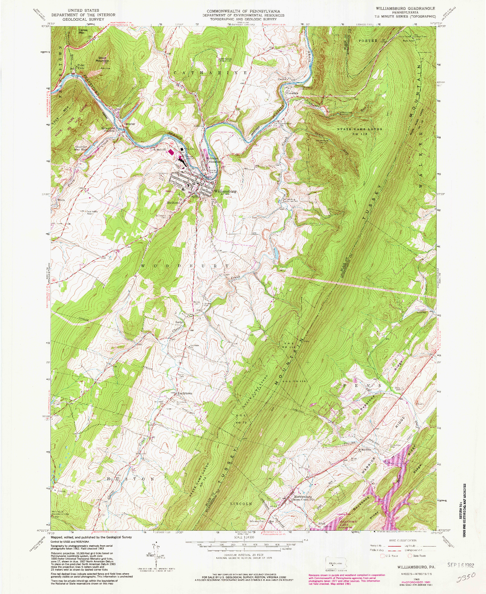 USGS 1:24000-SCALE QUADRANGLE FOR WILLIAMSBURG, PA 1963