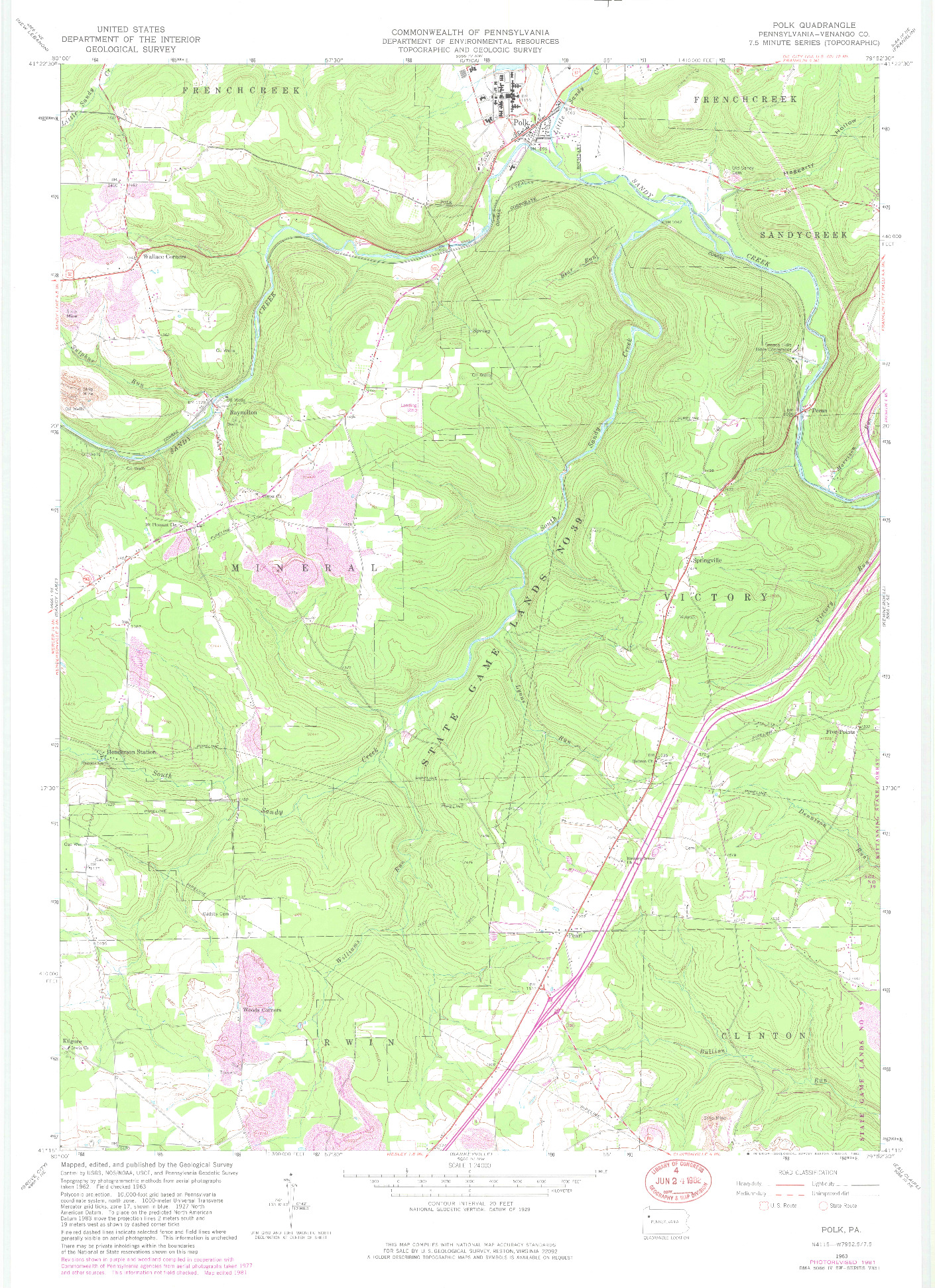 USGS 1:24000-SCALE QUADRANGLE FOR POLK, PA 1963