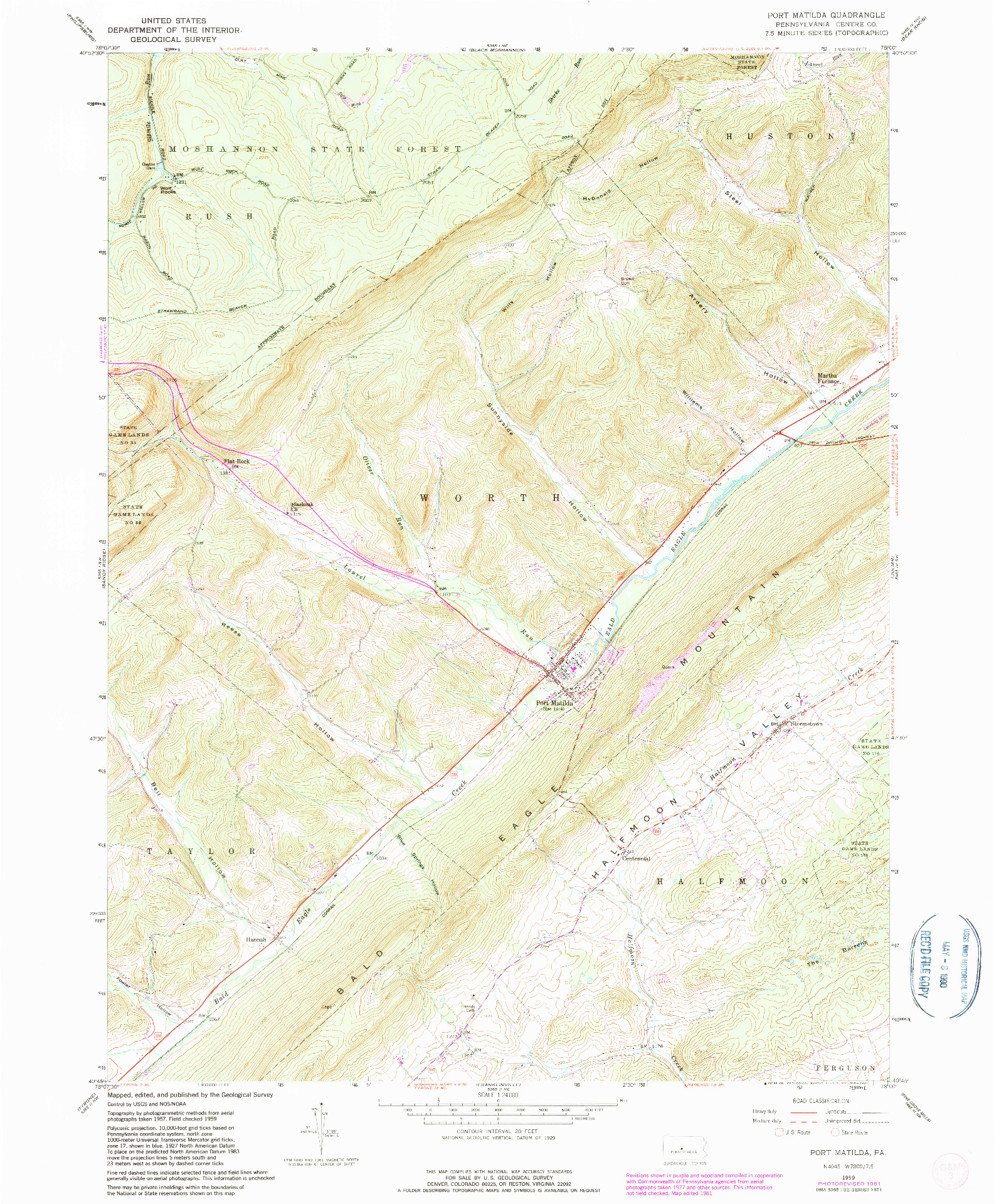 USGS 1:24000-SCALE QUADRANGLE FOR PORT MATILDA, PA 1959