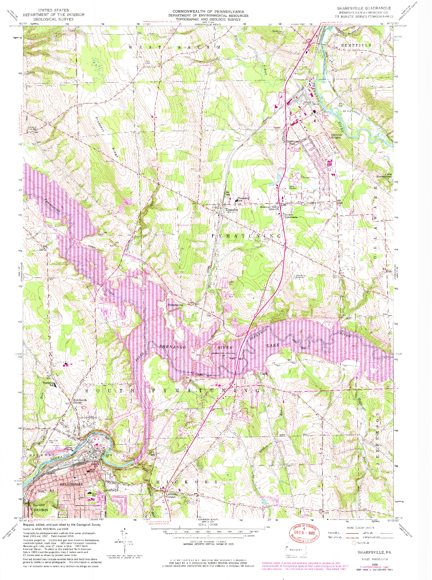 USGS 1:24000-SCALE QUADRANGLE FOR SHARPSVILLE, PA 1958