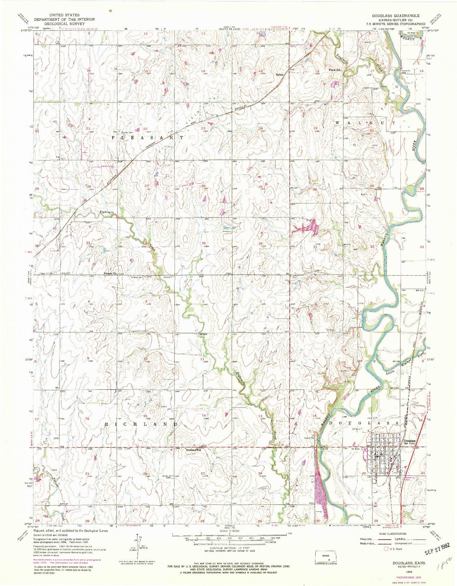 USGS 1:24000-SCALE QUADRANGLE FOR DOUGLASS, KS 1955