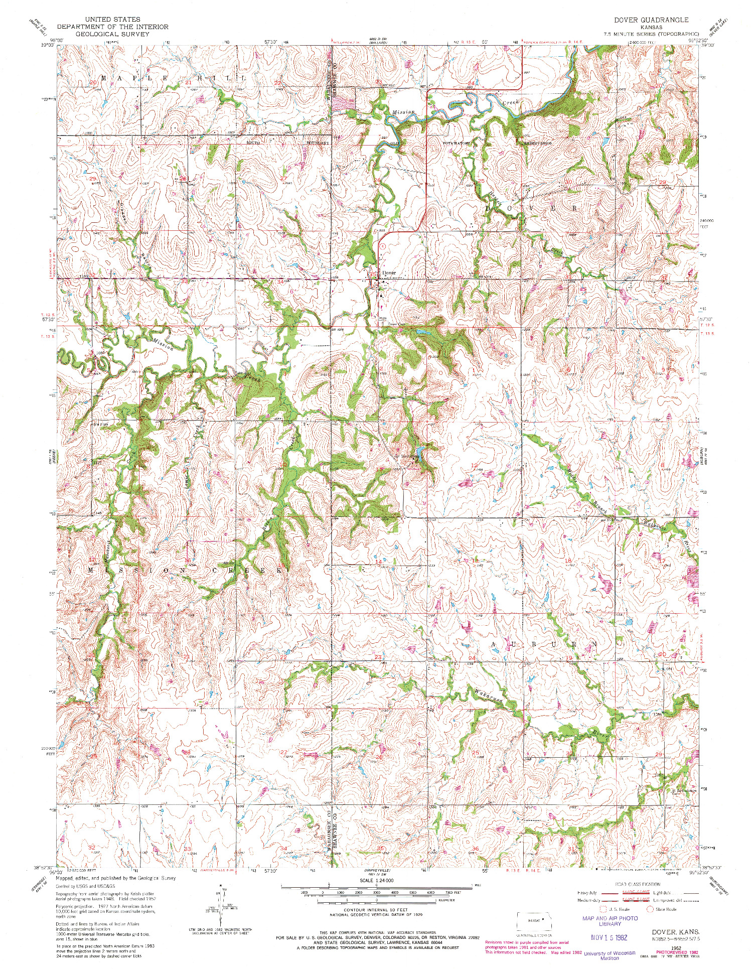 USGS 1:24000-SCALE QUADRANGLE FOR DOVER, KS 1952