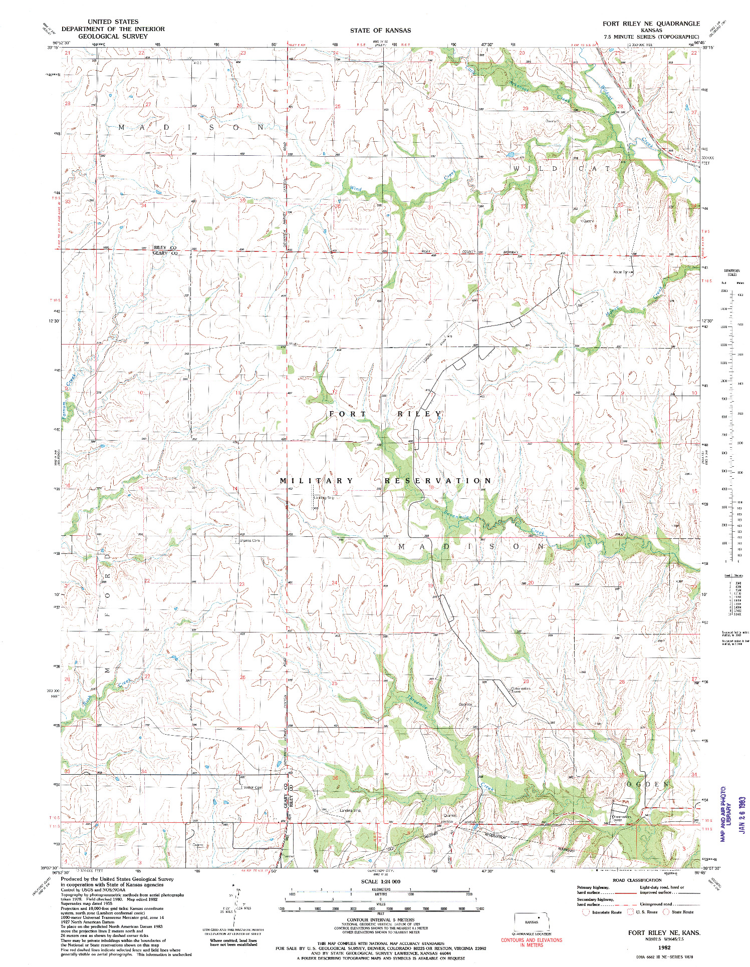 USGS 1:24000-SCALE QUADRANGLE FOR FORT RILEY NE, KS 1982