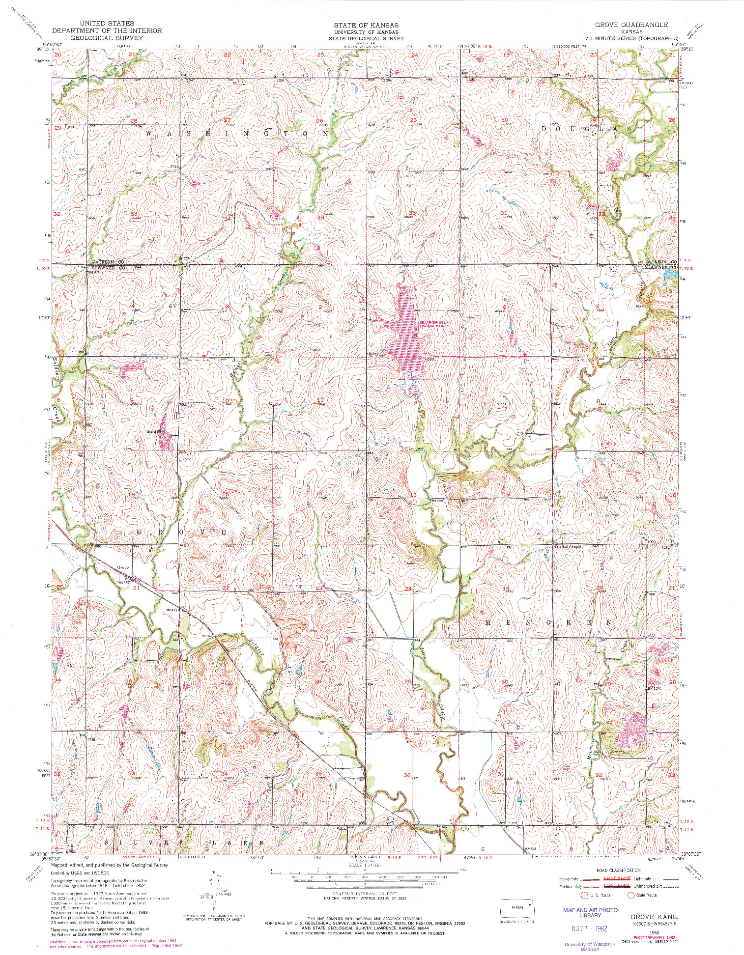 USGS 1:24000-SCALE QUADRANGLE FOR GROVE, KS 1952