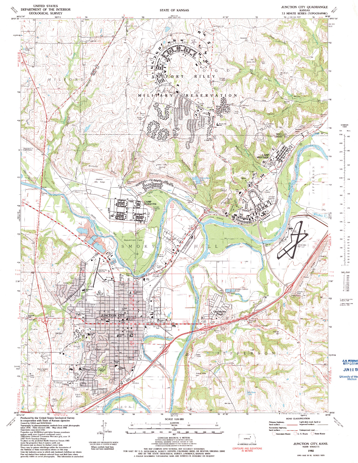 USGS 1:24000-SCALE QUADRANGLE FOR JUNCTION CITY, KS 1982