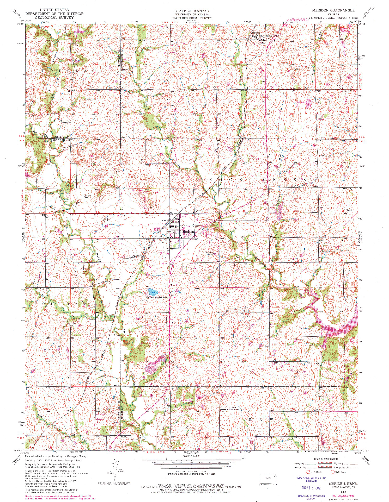 USGS 1:24000-SCALE QUADRANGLE FOR MERIDEN, KS 1952