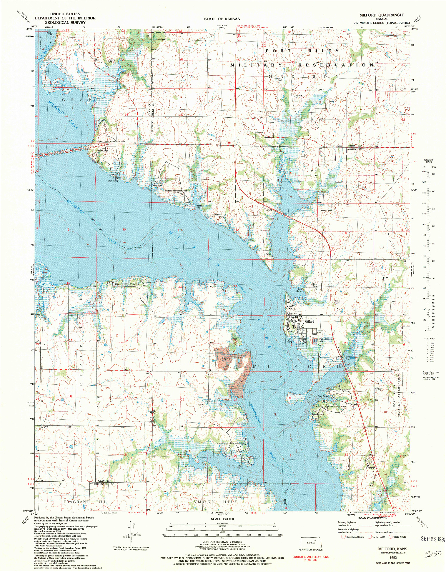 USGS 1:24000-SCALE QUADRANGLE FOR MILFORD, KS 1982