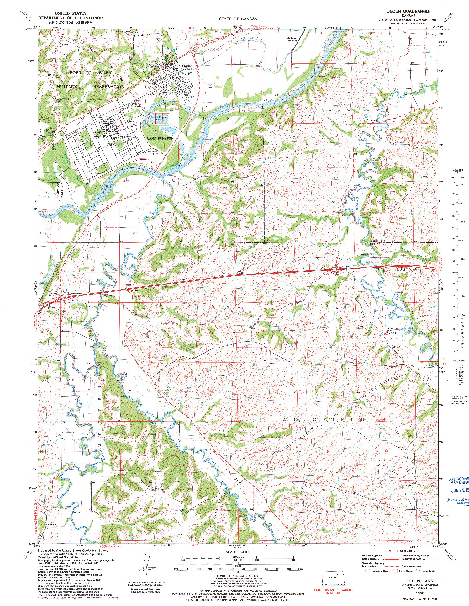 USGS 1:24000-SCALE QUADRANGLE FOR OGDEN, KS 1982