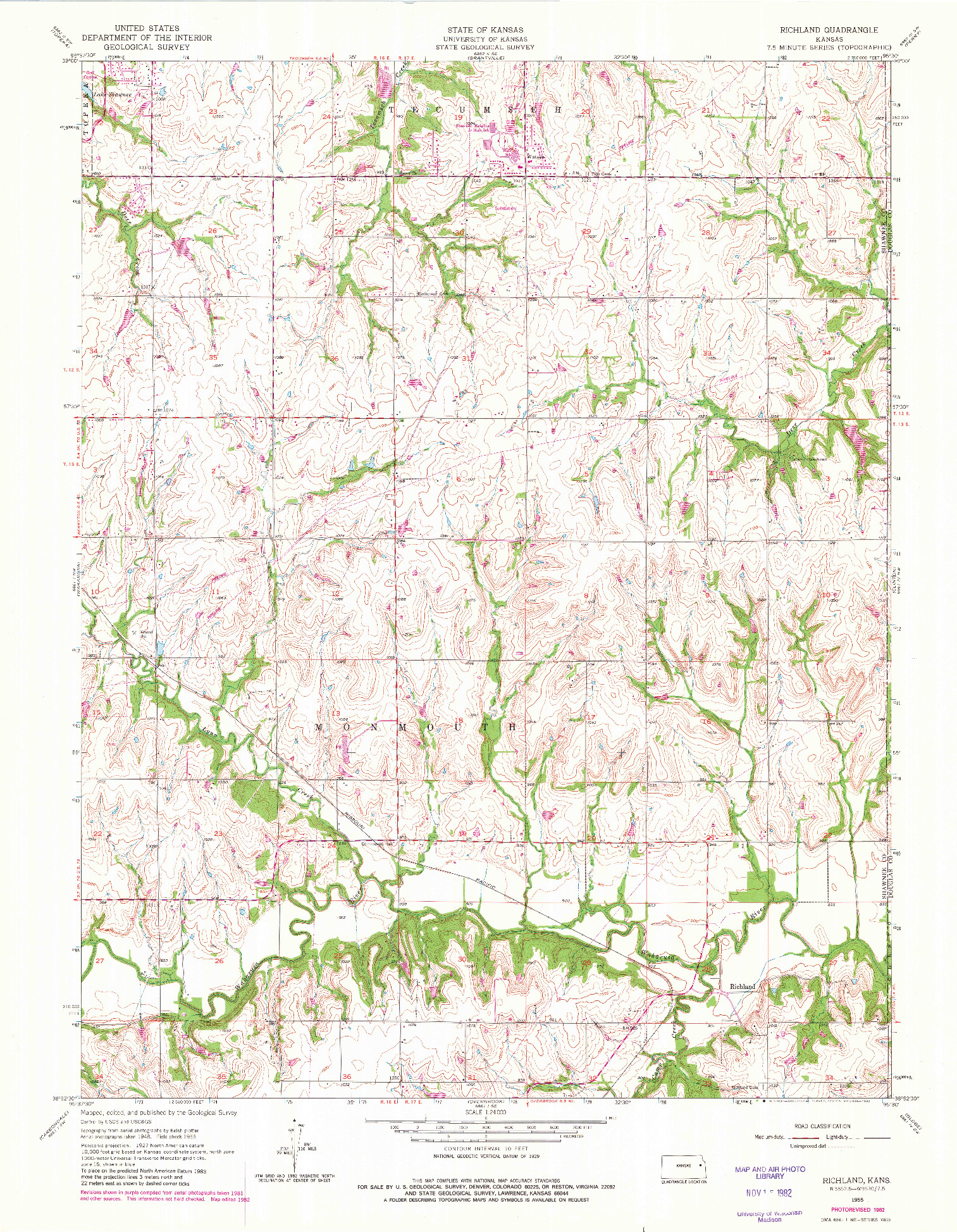 USGS 1:24000-SCALE QUADRANGLE FOR RICHLAND, KS 1955