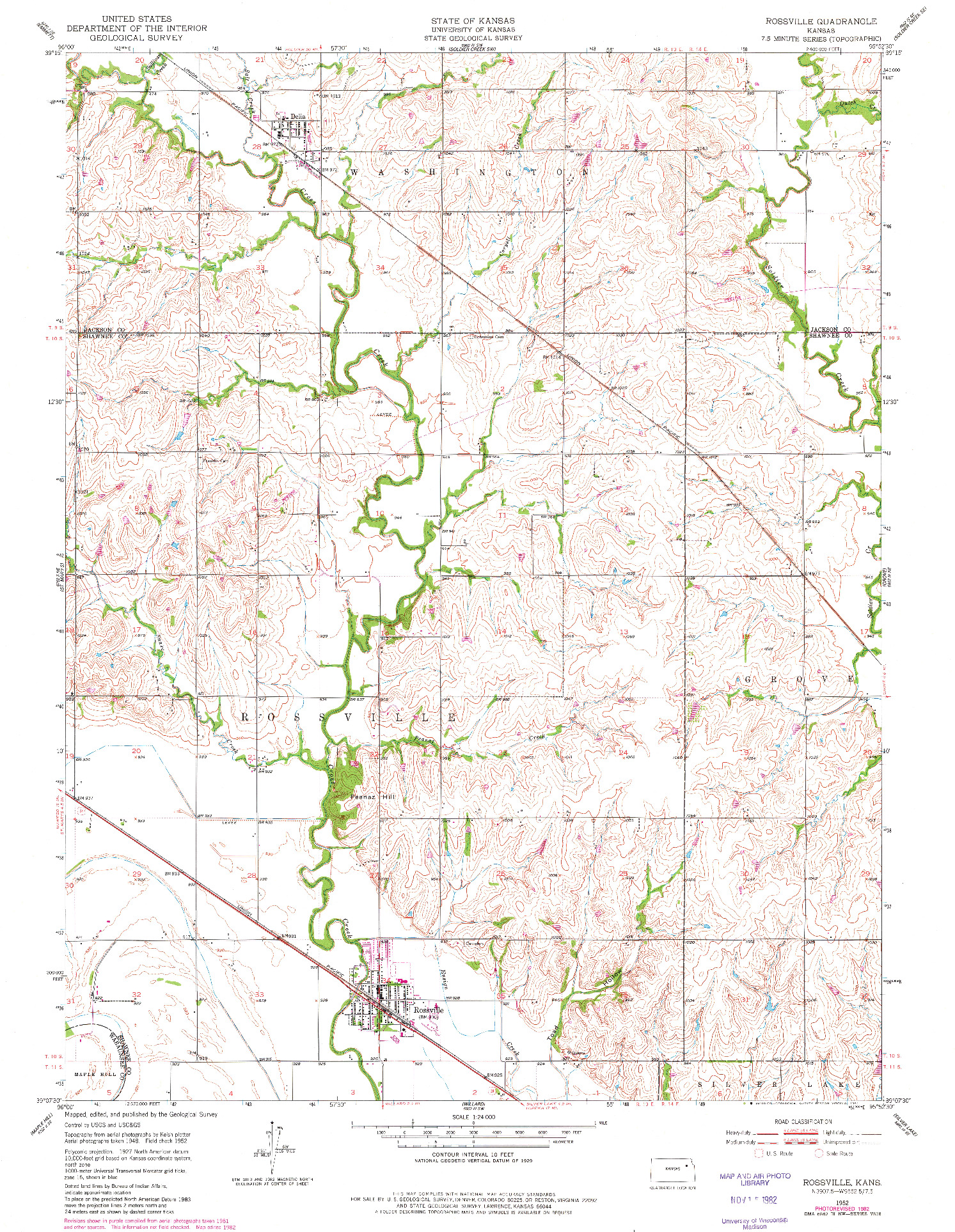 USGS 1:24000-SCALE QUADRANGLE FOR ROSSVILLE, KS 1952