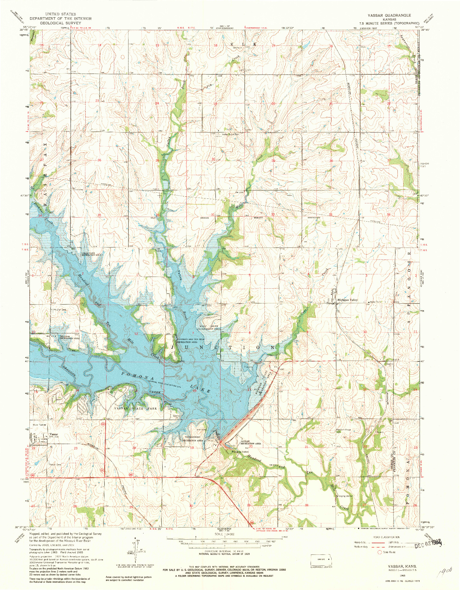 USGS 1:24000-SCALE QUADRANGLE FOR VASSAR, KS 1965