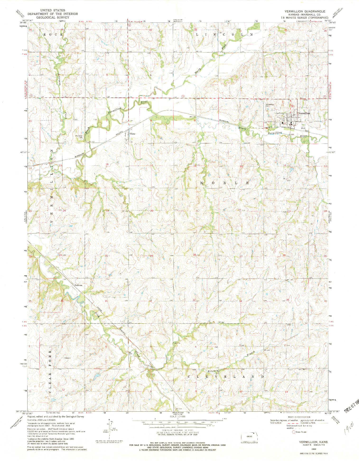 USGS 1:24000-SCALE QUADRANGLE FOR VERMILLION, KS 1969