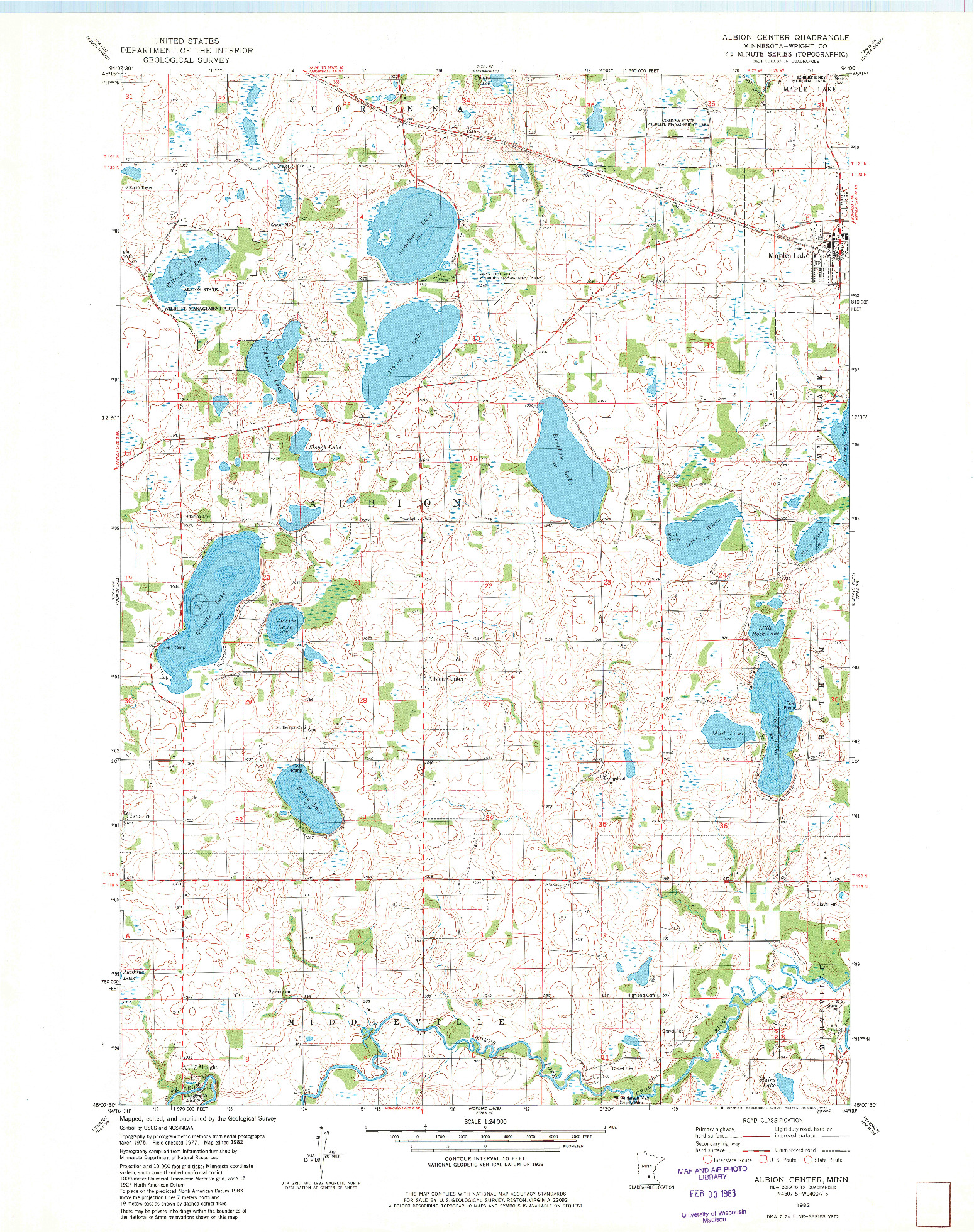 USGS 1:24000-SCALE QUADRANGLE FOR ALBION CENTER, MN 1982