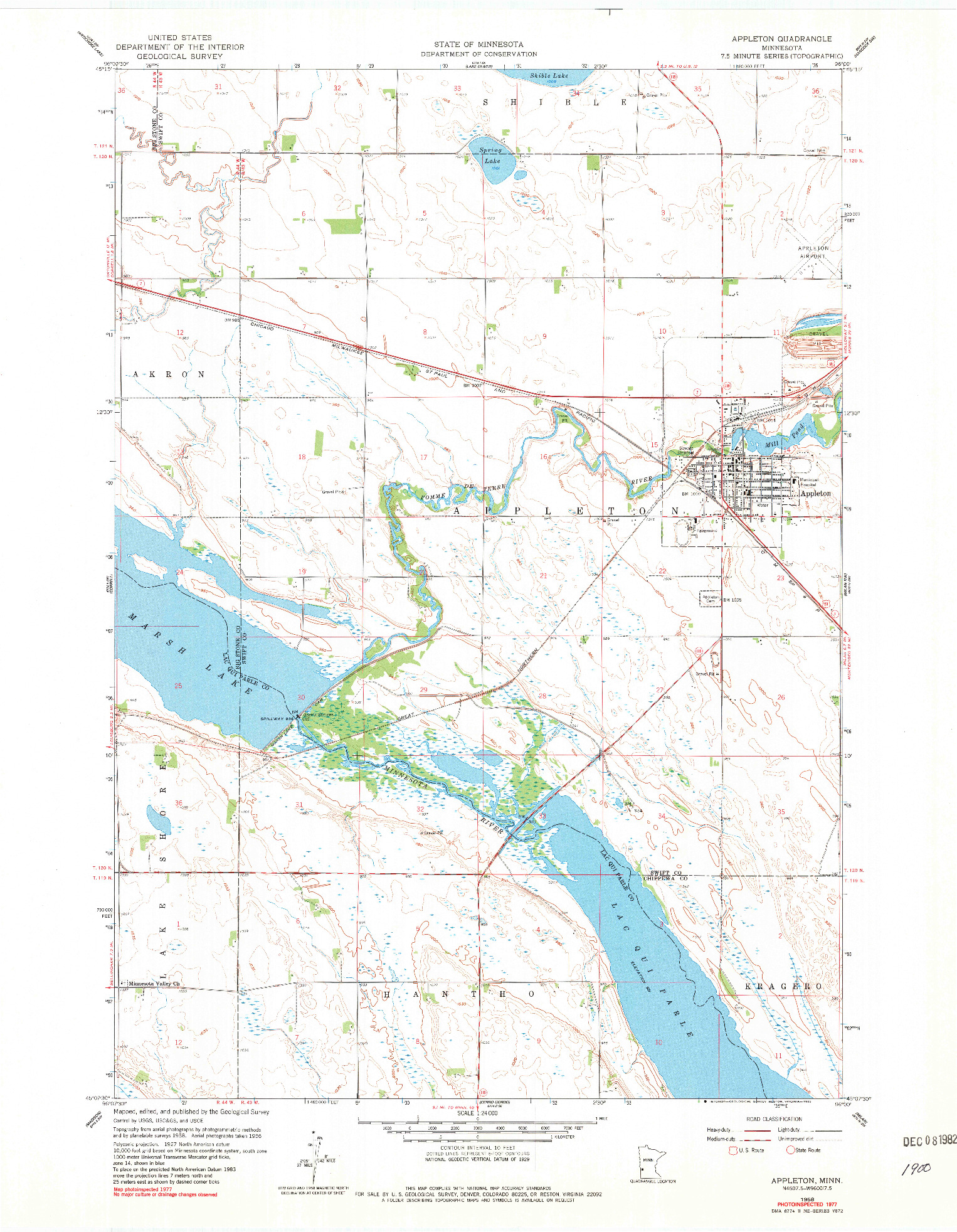 USGS 1:24000-SCALE QUADRANGLE FOR APPLETON, MN 1958