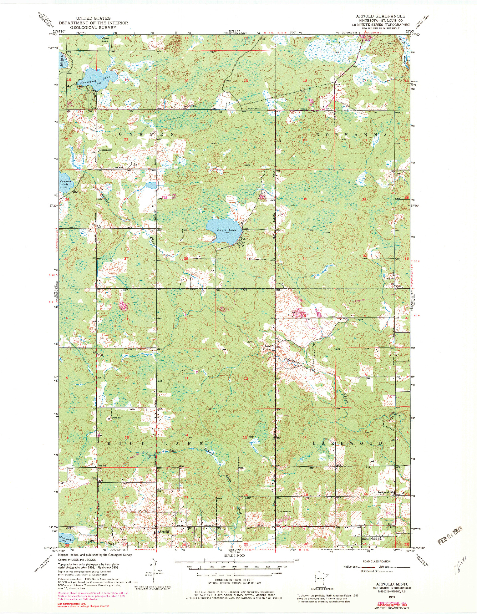 USGS 1:24000-SCALE QUADRANGLE FOR ARNOLD, MN 1953