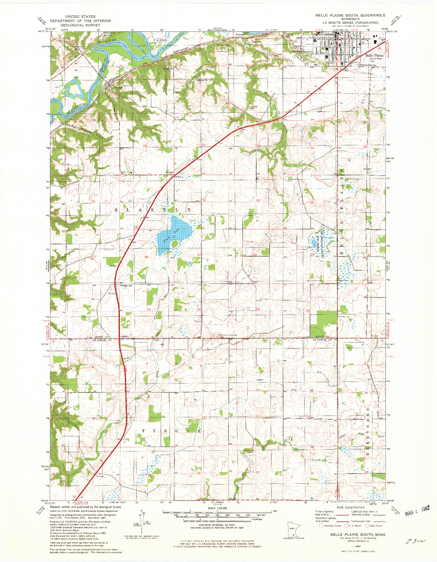 USGS 1:24000-SCALE QUADRANGLE FOR BELLE PLAINE SOUTH, MN 1981