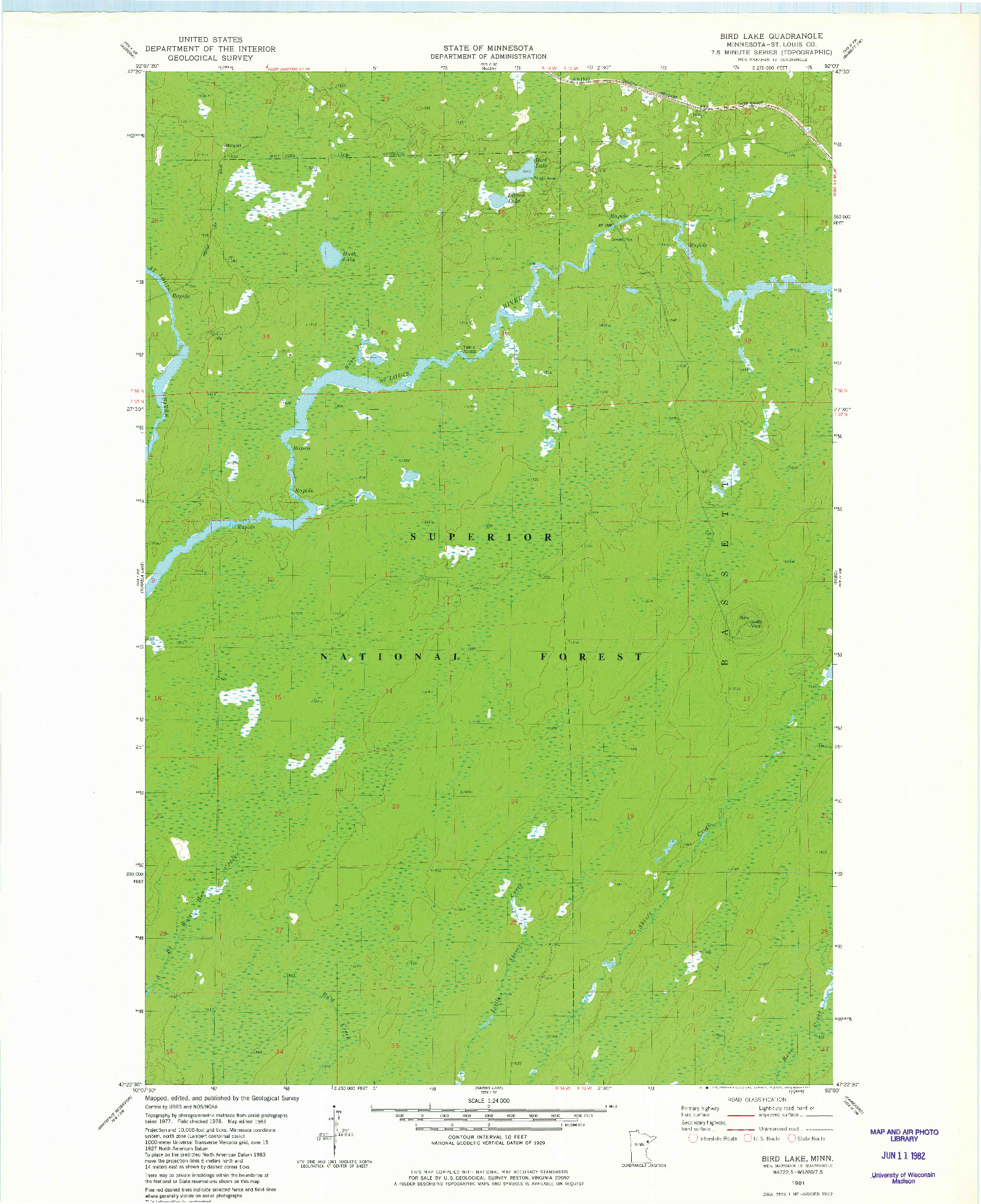 USGS 1:24000-SCALE QUADRANGLE FOR BIRD LAKE, MN 1981