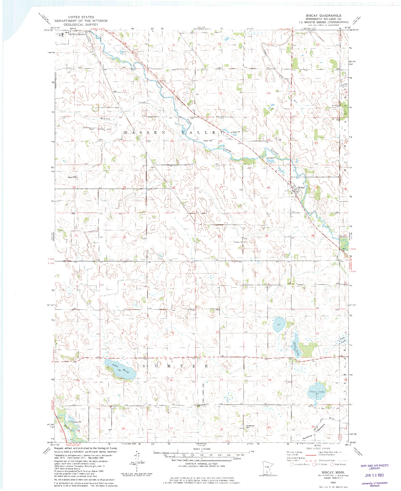 USGS 1:24000-SCALE QUADRANGLE FOR BISCAY, MN 1982