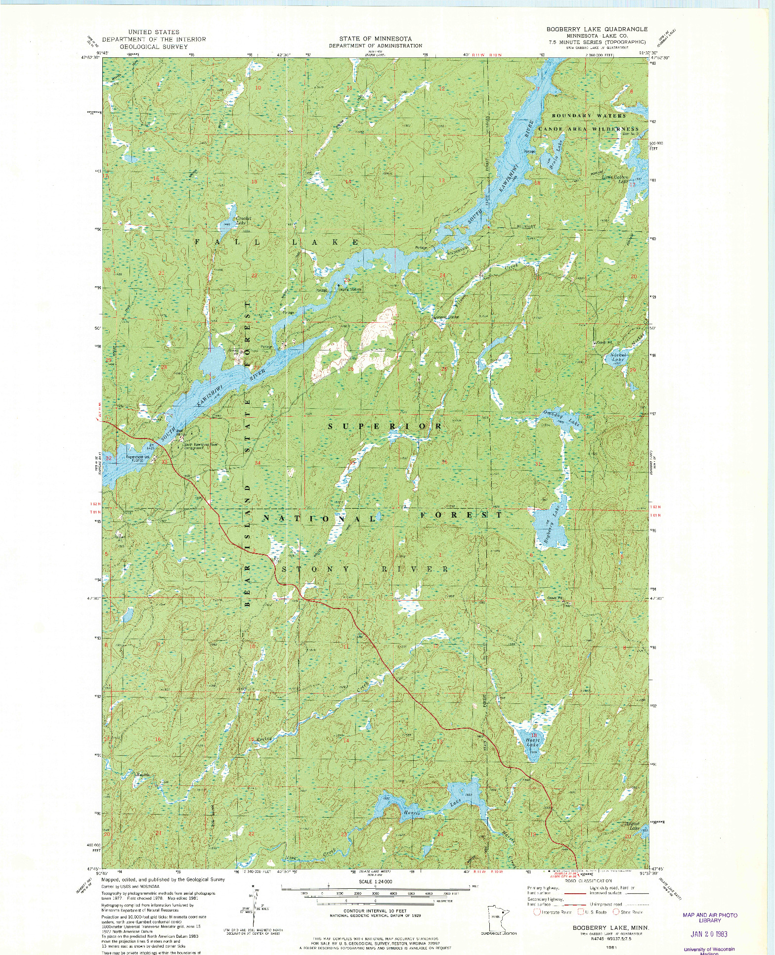 USGS 1:24000-SCALE QUADRANGLE FOR BOGBERRY LAKE, MN 1981