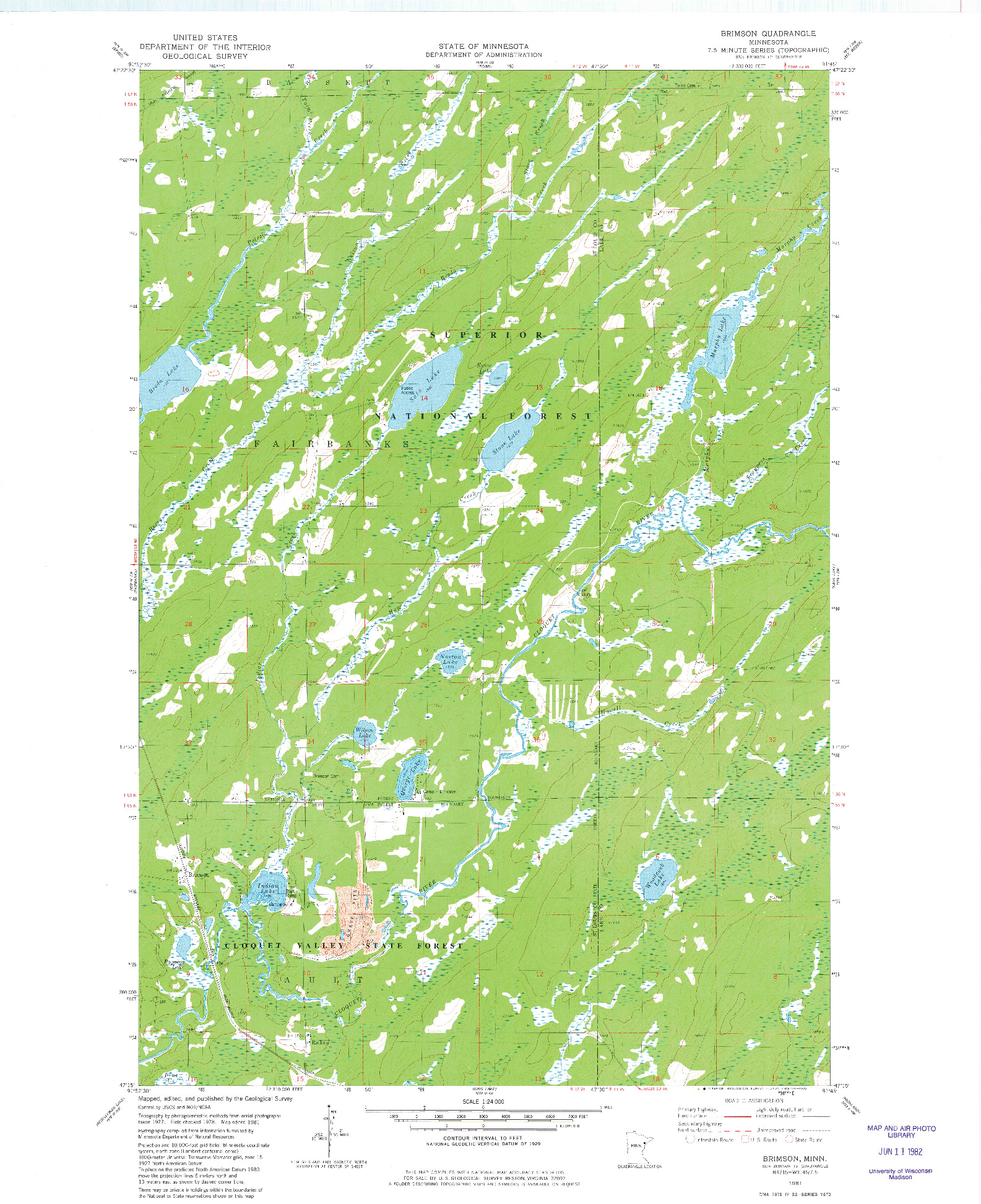 USGS 1:24000-SCALE QUADRANGLE FOR BRIMSON, MN 1981