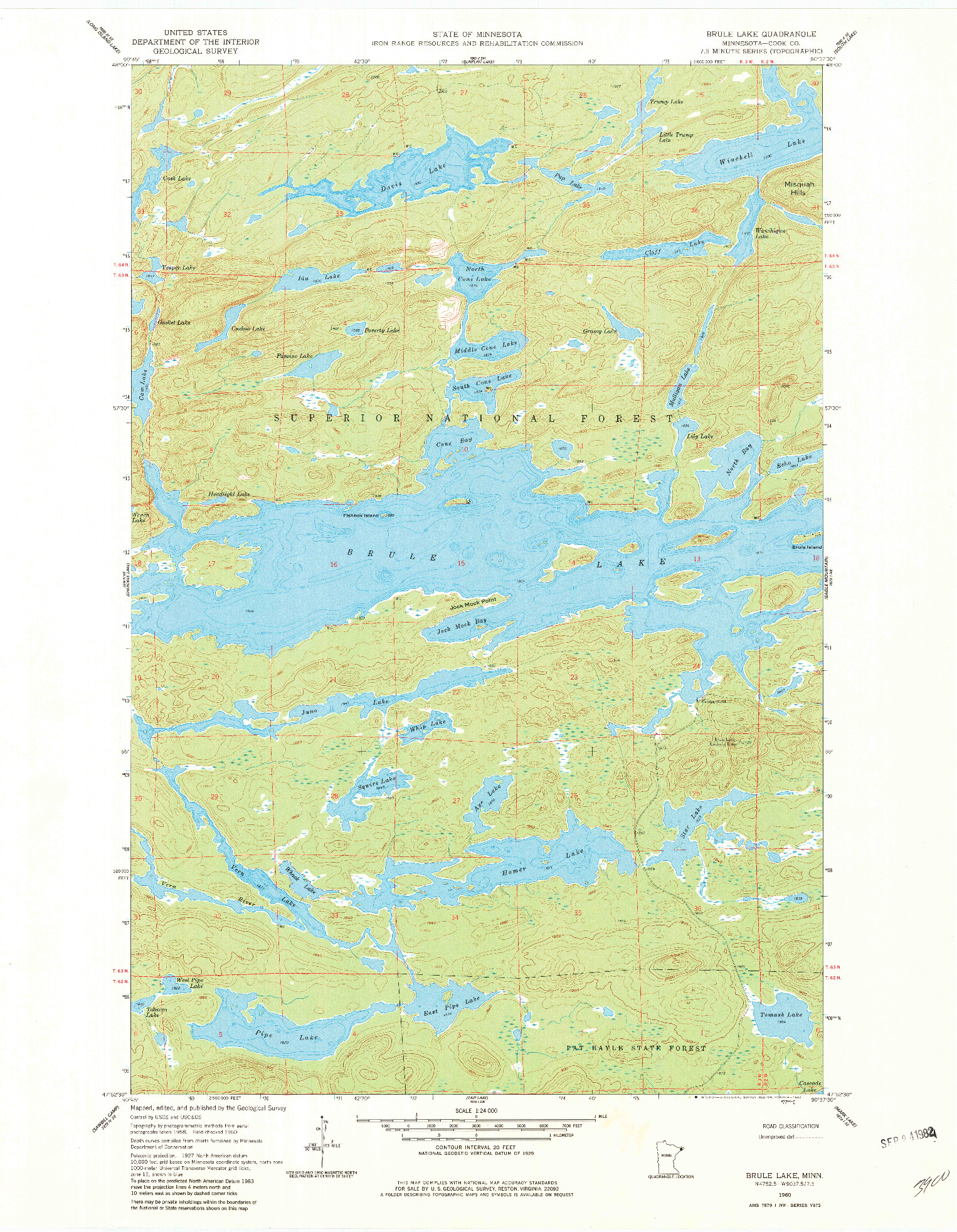 USGS 1:24000-SCALE QUADRANGLE FOR BRULE LAKE, MN 1960