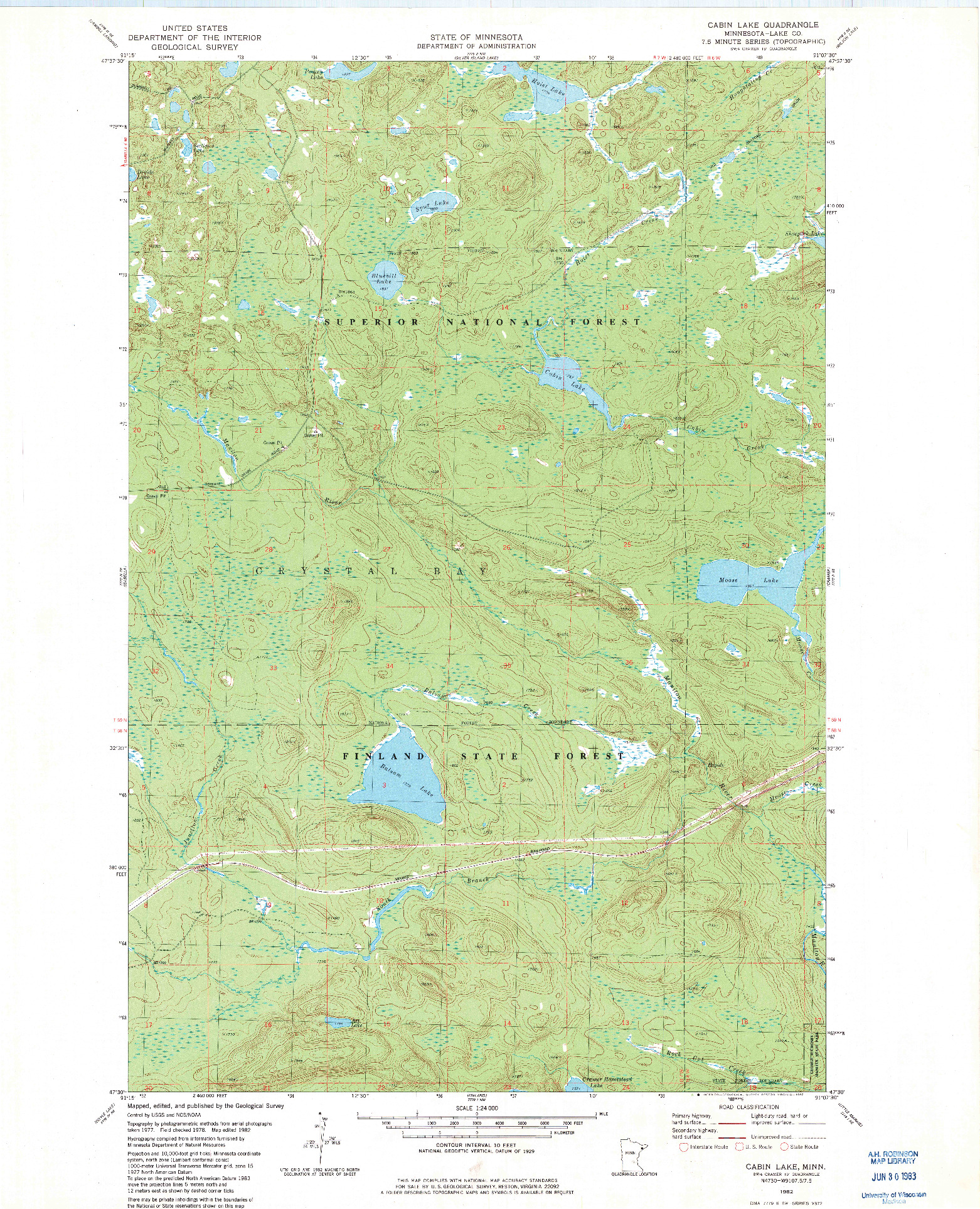 USGS 1:24000-SCALE QUADRANGLE FOR CABIN LAKE, MN 1982