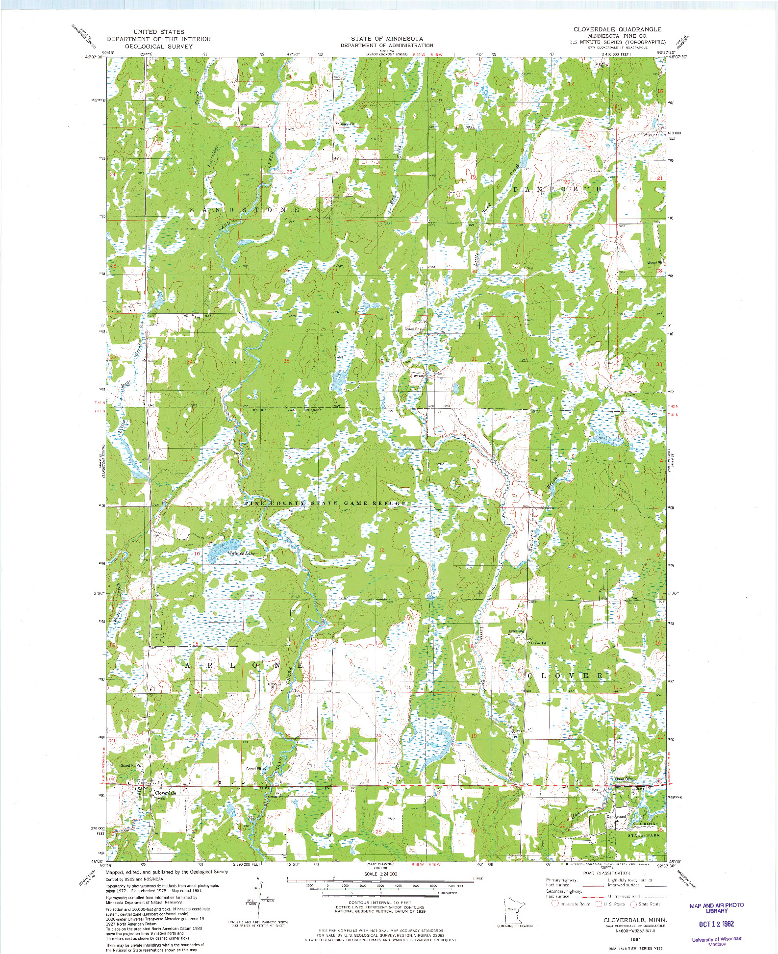 USGS 1:24000-SCALE QUADRANGLE FOR CLOVERDALE, MN 1981