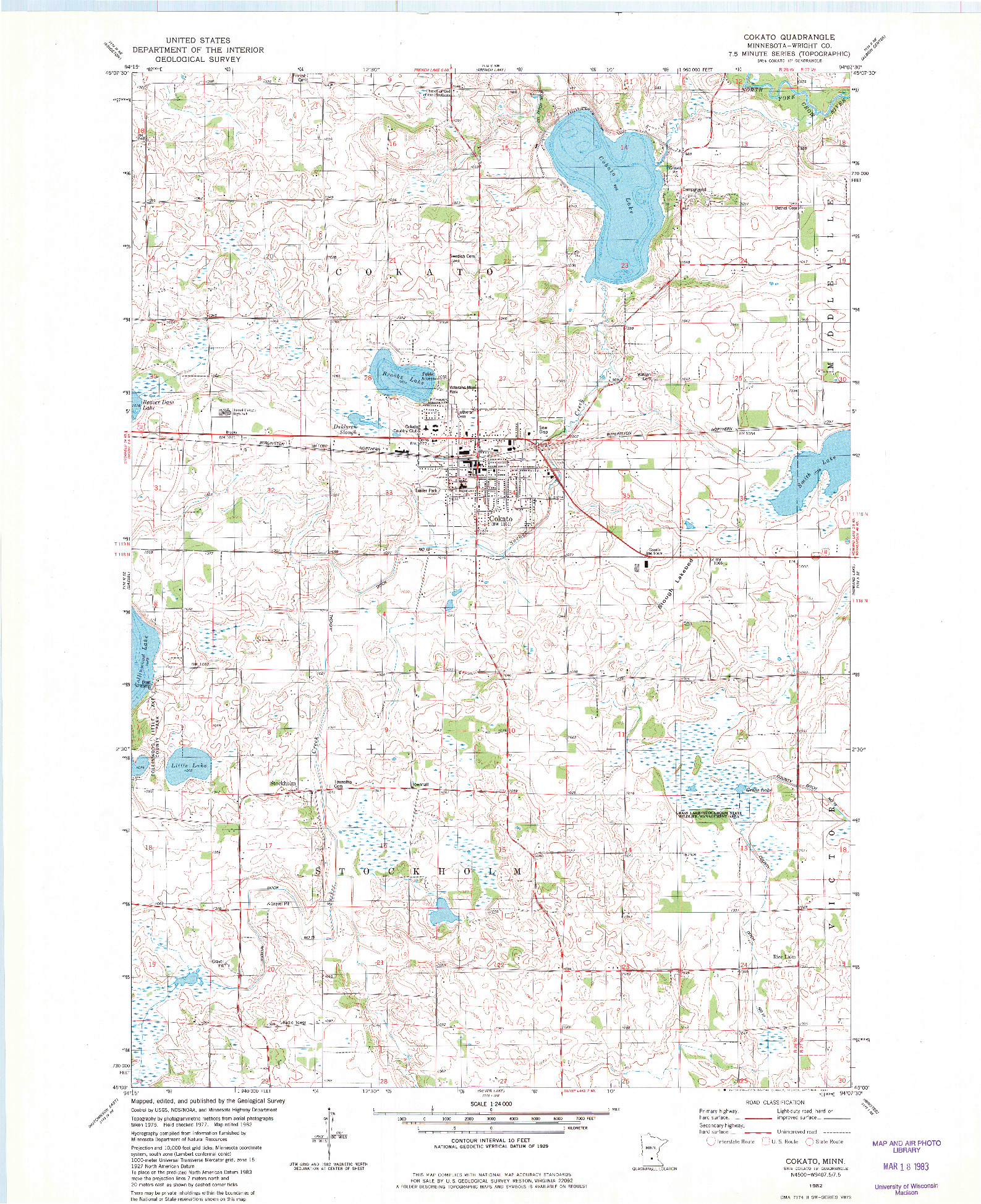 USGS 1:24000-SCALE QUADRANGLE FOR COKATO, MN 1982