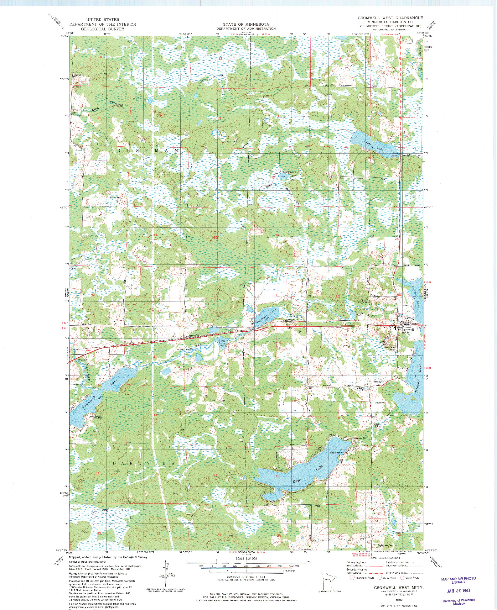 USGS 1:24000-SCALE QUADRANGLE FOR CROMWELL WEST, MN 1982