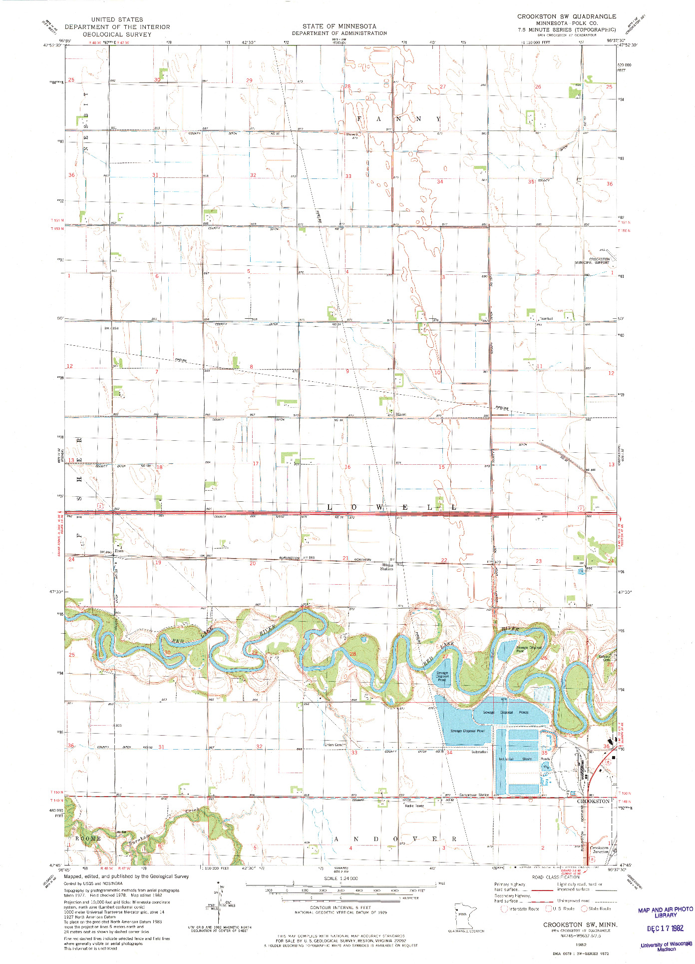 USGS 1:24000-SCALE QUADRANGLE FOR CROOKSTON SW, MN 1982