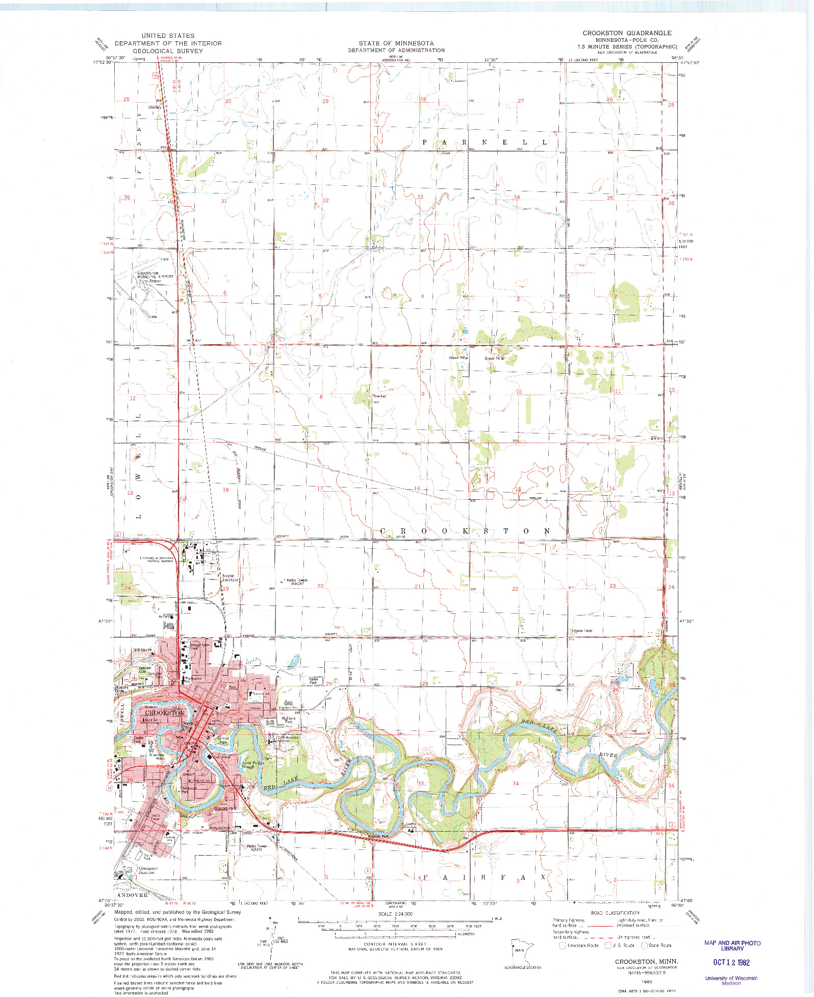 USGS 1:24000-SCALE QUADRANGLE FOR CROOKSTON, MN 1982