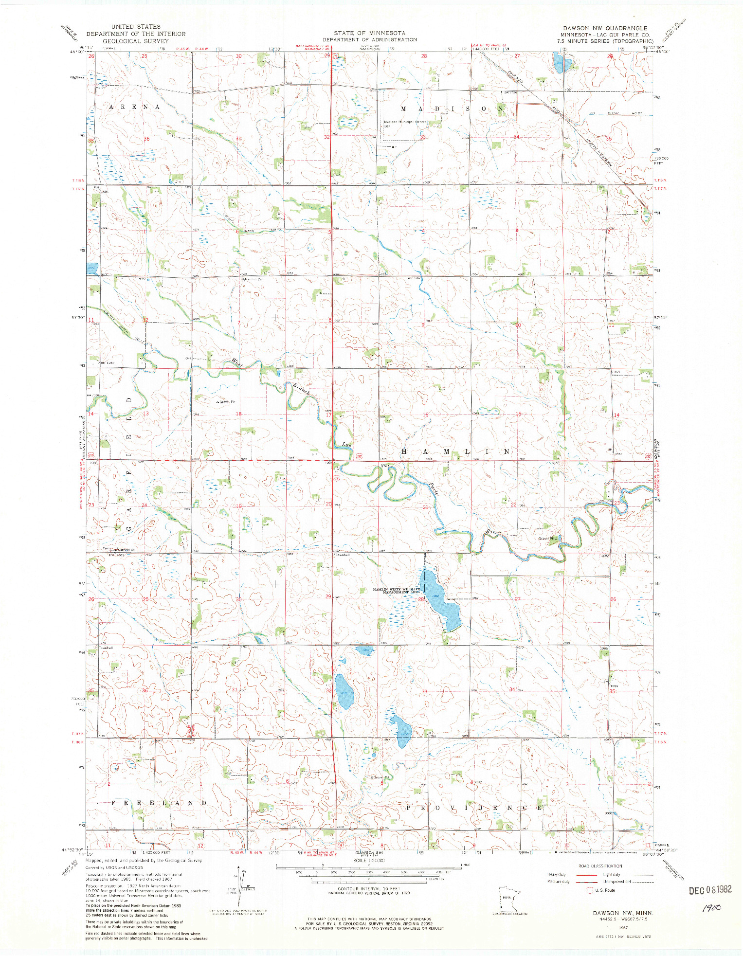 USGS 1:24000-SCALE QUADRANGLE FOR DAWSON NW, MN 1967