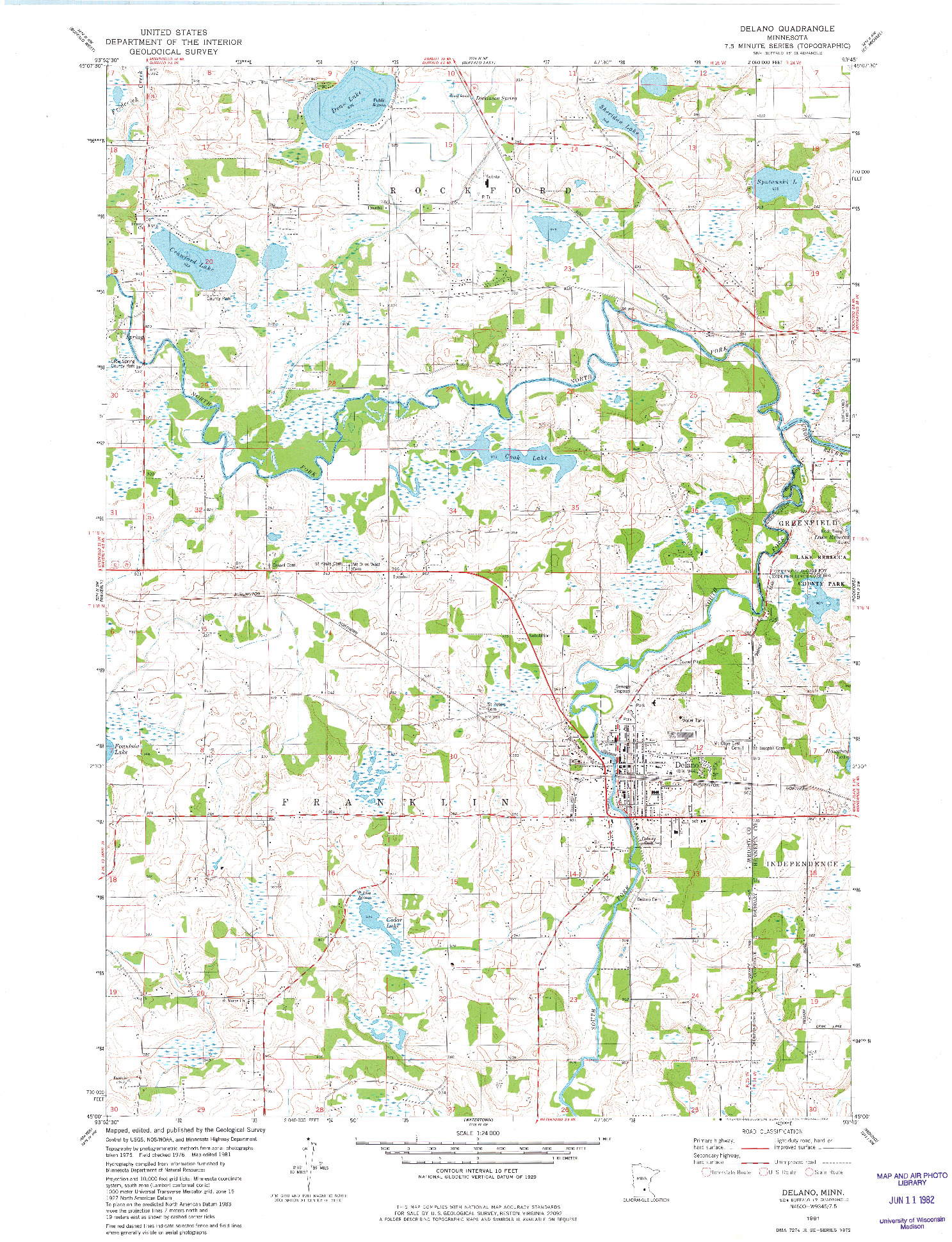 USGS 1:24000-SCALE QUADRANGLE FOR DELANO, MN 1981