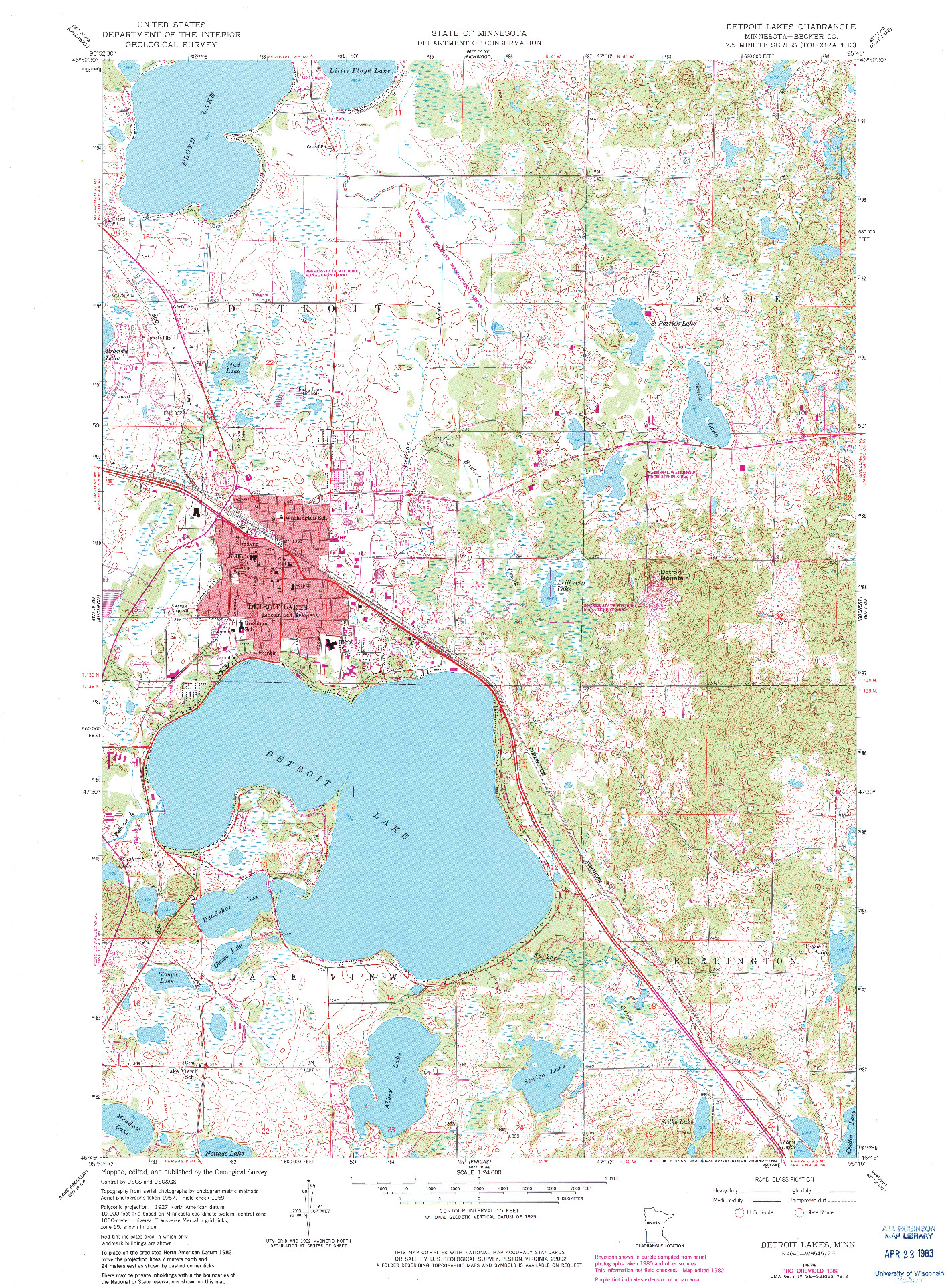 USGS 1:24000-SCALE QUADRANGLE FOR DETROIT LAKES, MN 1959