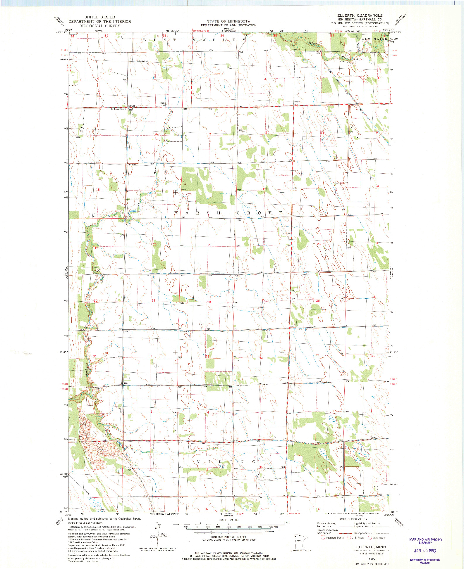 USGS 1:24000-SCALE QUADRANGLE FOR ELLERTH, MN 1982