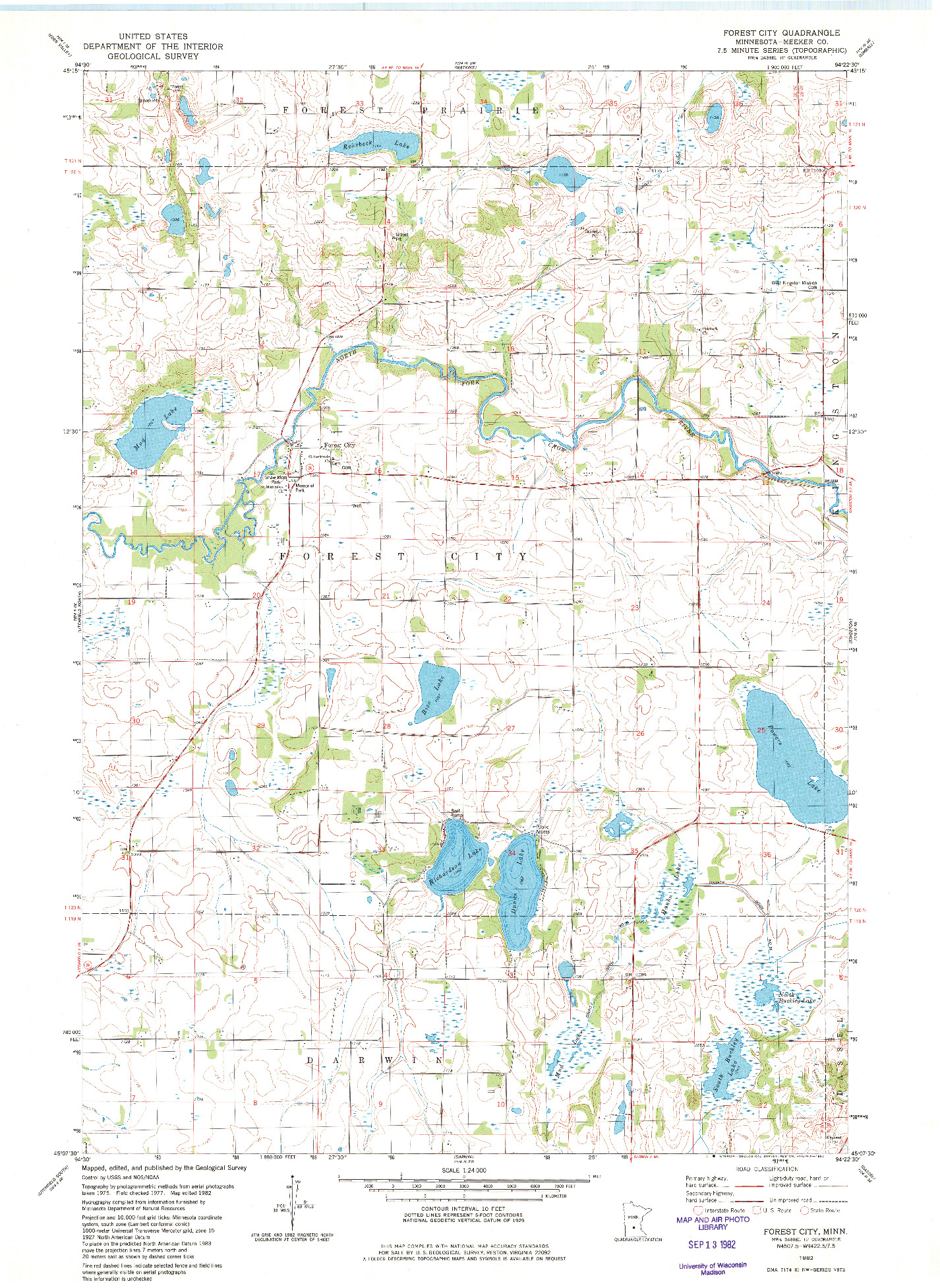 USGS 1:24000-SCALE QUADRANGLE FOR FOREST CITY, MN 1982