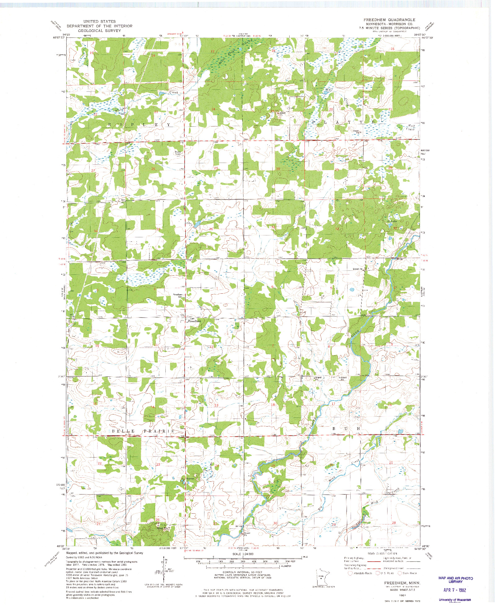 USGS 1:24000-SCALE QUADRANGLE FOR FREEDHEM, MN 1981