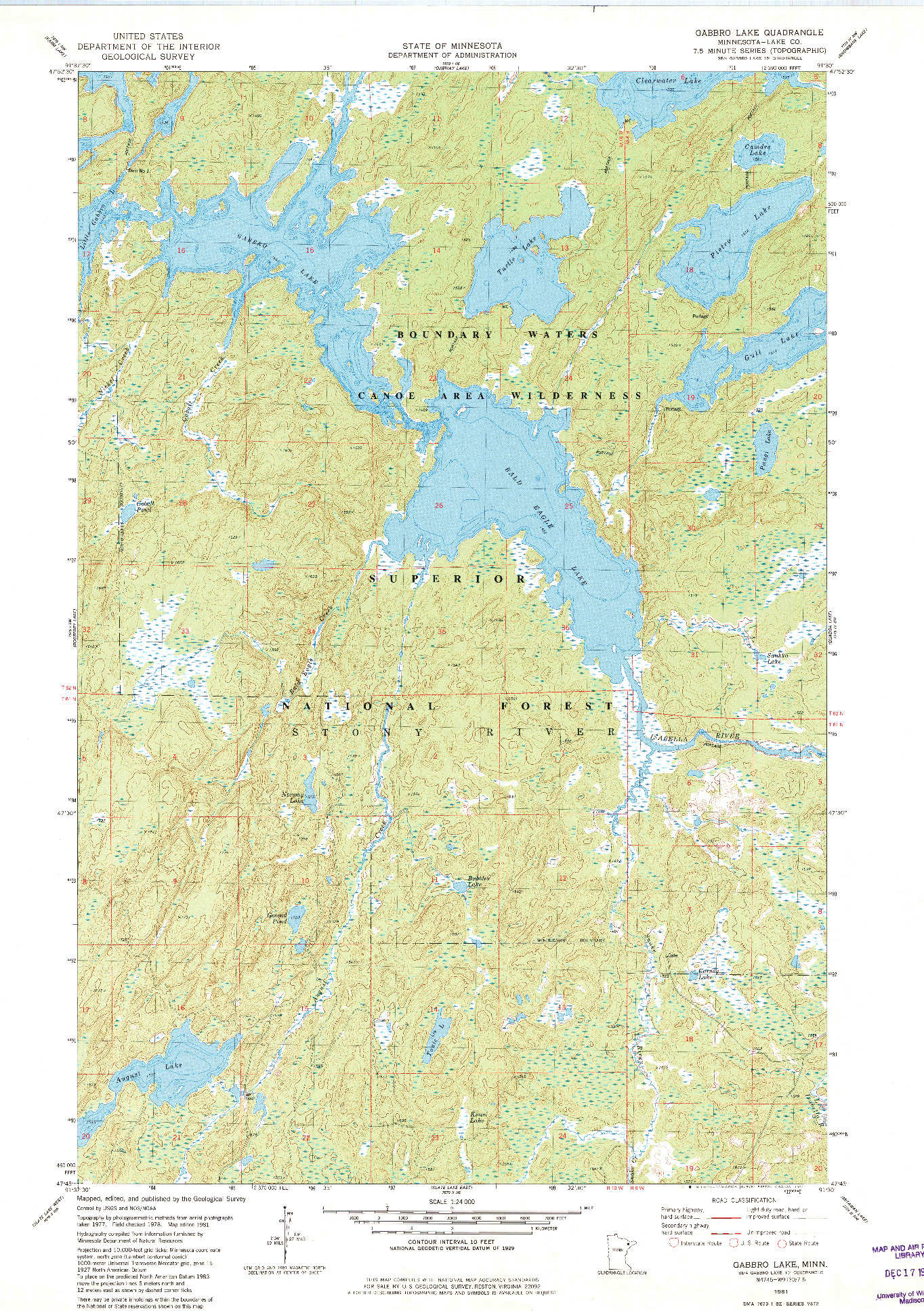 USGS 1:24000-SCALE QUADRANGLE FOR GABBRO LAKE, MN 1981