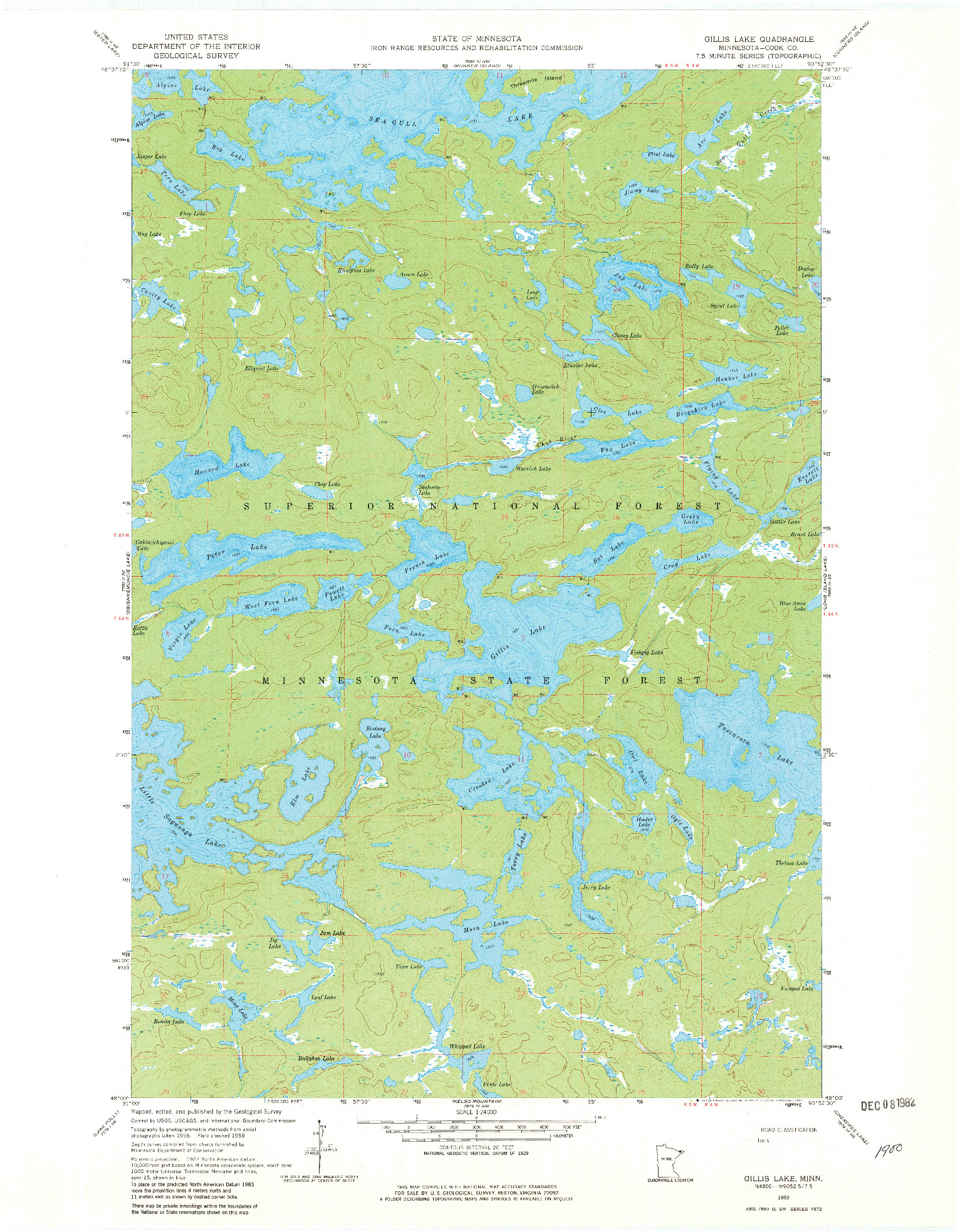 USGS 1:24000-SCALE QUADRANGLE FOR GILLIS LAKE, MN 1959