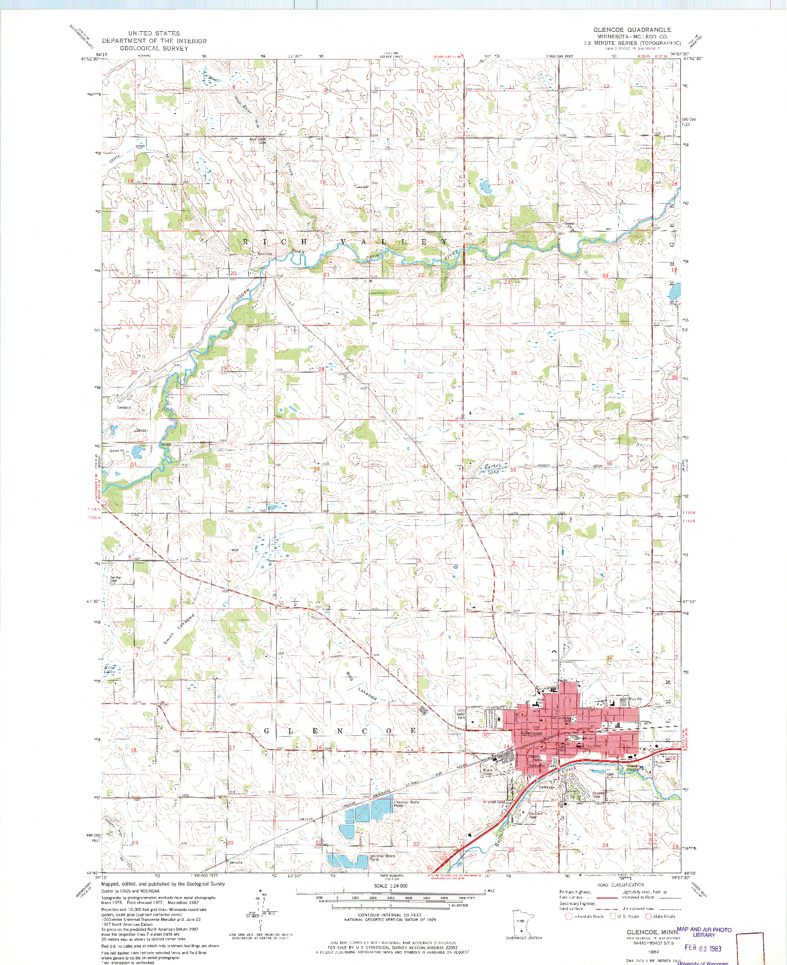 USGS 1:24000-SCALE QUADRANGLE FOR GLENCOE, MN 1982