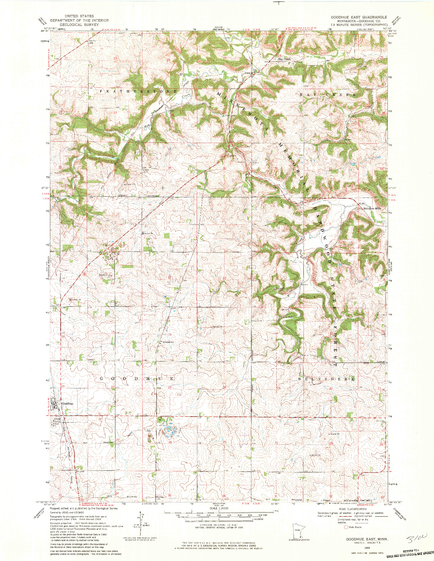 USGS 1:24000-SCALE QUADRANGLE FOR GOODHUE EAST, MN 1968