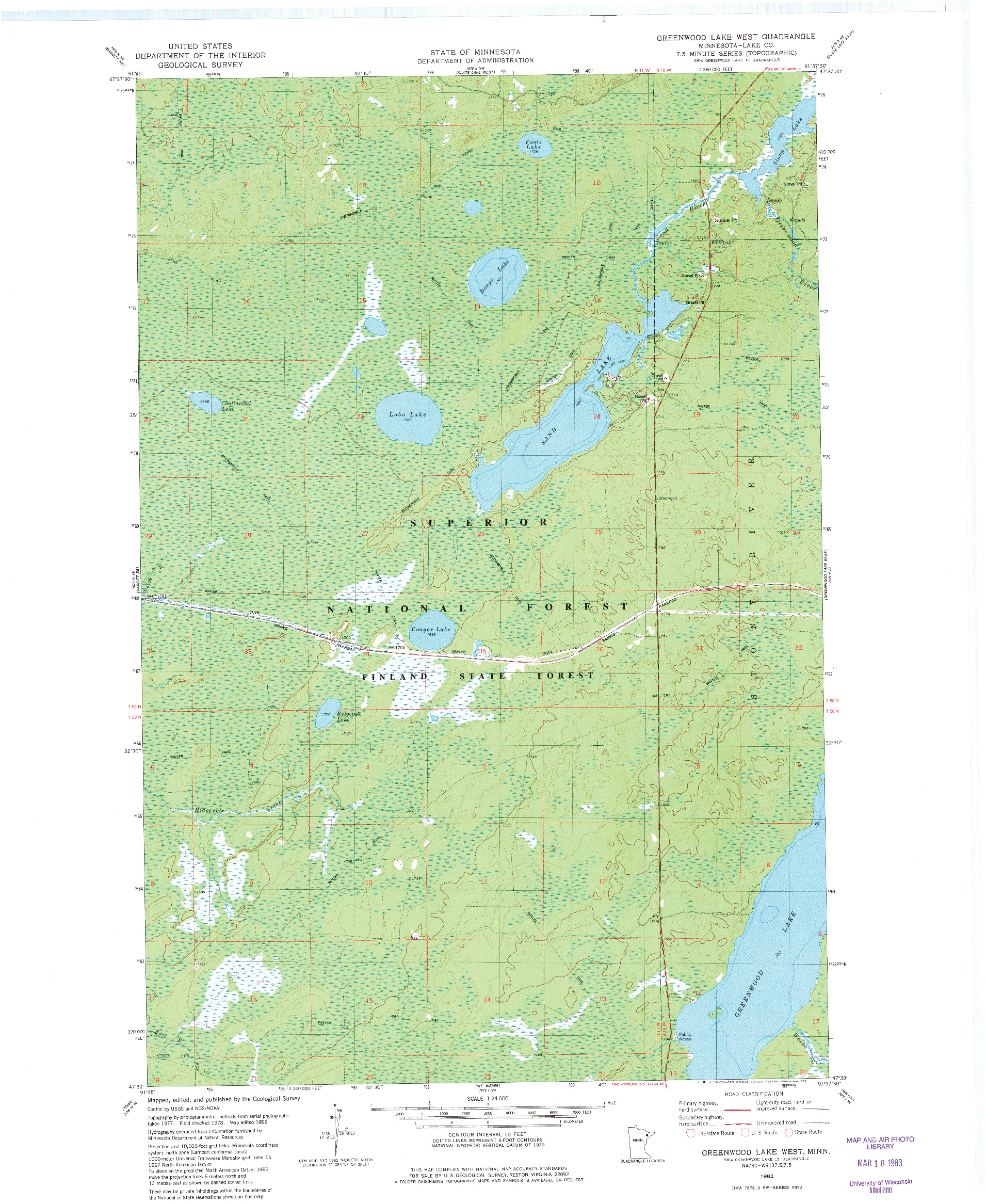 USGS 1:24000-SCALE QUADRANGLE FOR GREENWOOD LAKE WEST, MN 1982